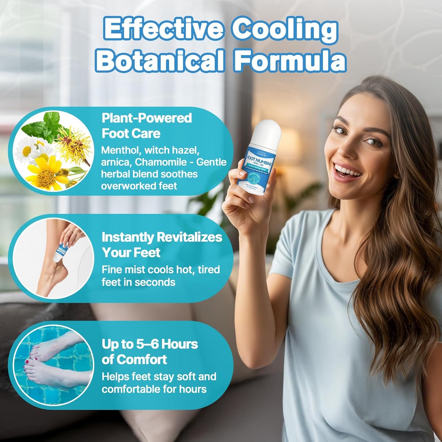 Herbal Foot Pain Relief Roll On - Muscle&Leg Pain Relief Roll-on for High Heels,Travel,Sports -Instant Cooling Relief for Feet Fatigue,Long Standing,First Aid Supplies,Stop Pain RollOn Extra Strength