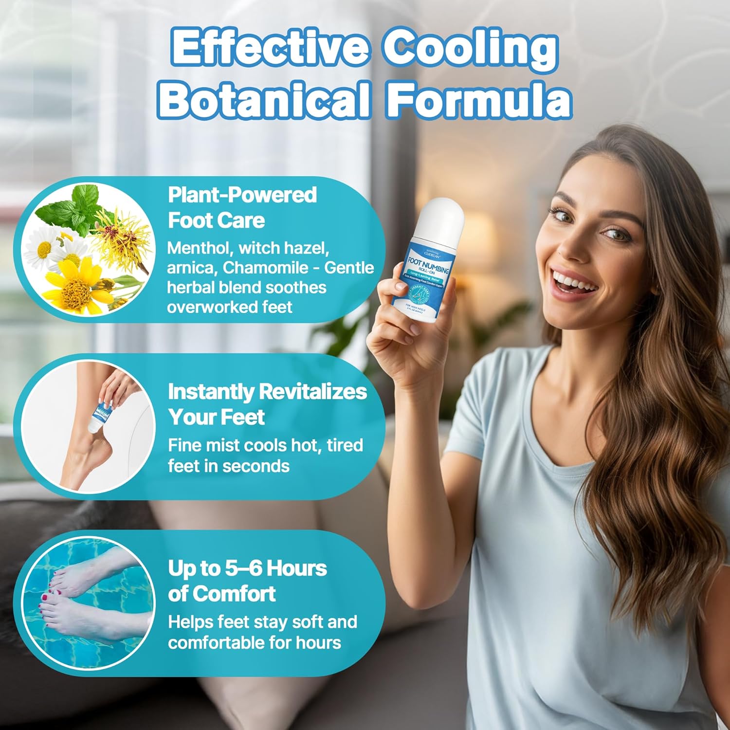 Herbal Foot Pain Relief Roll On - Muscle&Leg Pain Relief Roll-on for High Heels,Travel,Sports -Instant Cooling Relief for Feet Fatigue,Long Standing,First Aid Supplies,Stop Pain RollOn Extra Strength