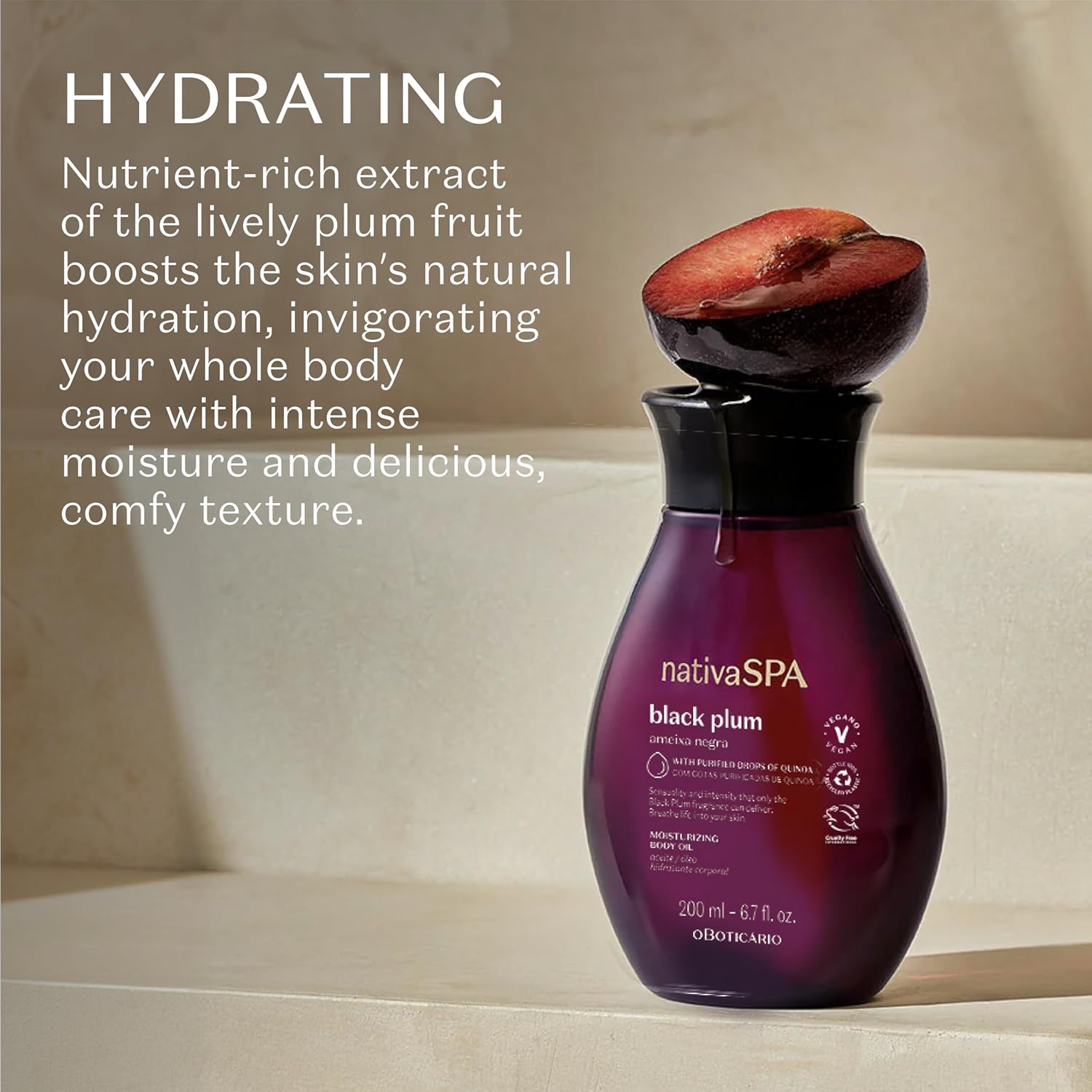 Nativa SPA by O Boticário, Black Plum Body Oil, Scented Moisturizer, Enriched with Purified Quinoa Drops to Boost Hydration, 6.8 Ounce