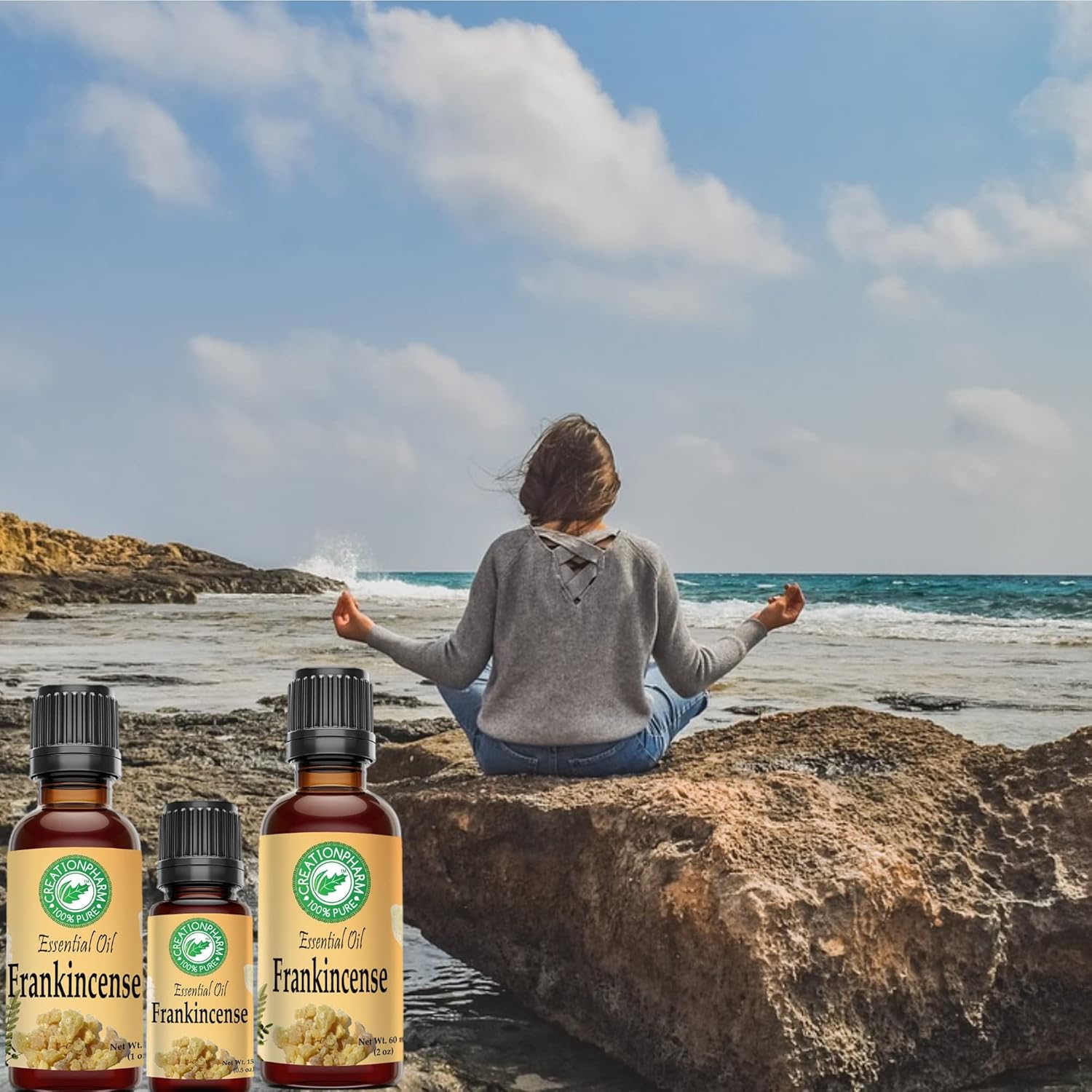 Creation Pharm Frankincense Essential Oil 2 oz Therapeutic Grade 100% Pure Aceite esencial de incienso Premium Olibanum Aromatherapy for Spa Diffuser Office Home Economy Size