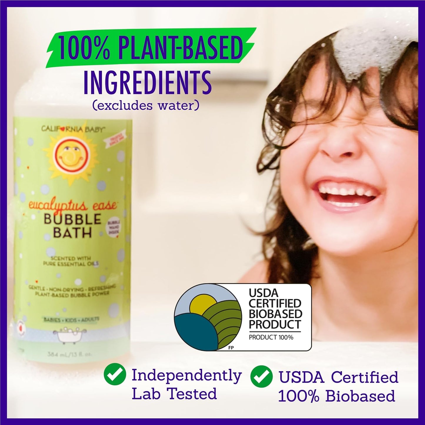 California Baby Eucalyptus Bubble Bath | 100% Plant-Based Kids Bubble Bath | Soothing Baby Bubble Bath | Free Bubble Wand Inside | 384 mL / 13oz