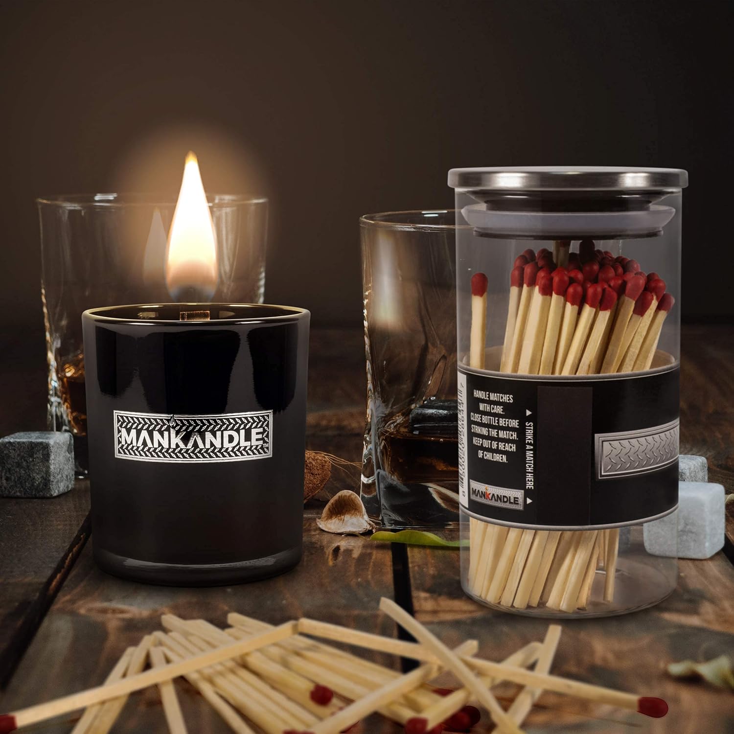 Kandle Matches | Decorative Matches in Glass Jar | Long Wooden for Candles with Striker | Luxury Home Décor Matchsticks | Fireplace & Gift Set Use | 100 Premium Match