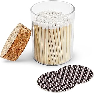 2" White Matches in a Jar + Striker Stickers Included | 100 Classy White Tip Decorative Safety Matches with a Cork Top Glass Holder | Gifts, Home Decor, & Candle Accessories by Thankful Greetings