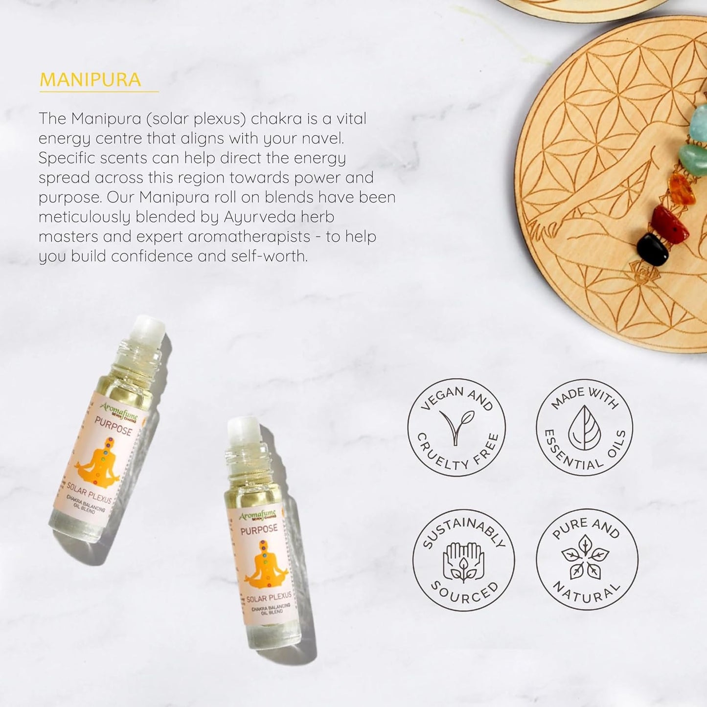 Solar Plexus Chakra Essential Oil Roll-On Blend by Aromafume | 10ml/0.33 fl oz | Manipura | Aromatherapy Oils for Chakra Balance | Lemongrass & Rosemary Extracts | Chakra Incense for Meditation, Yoga
