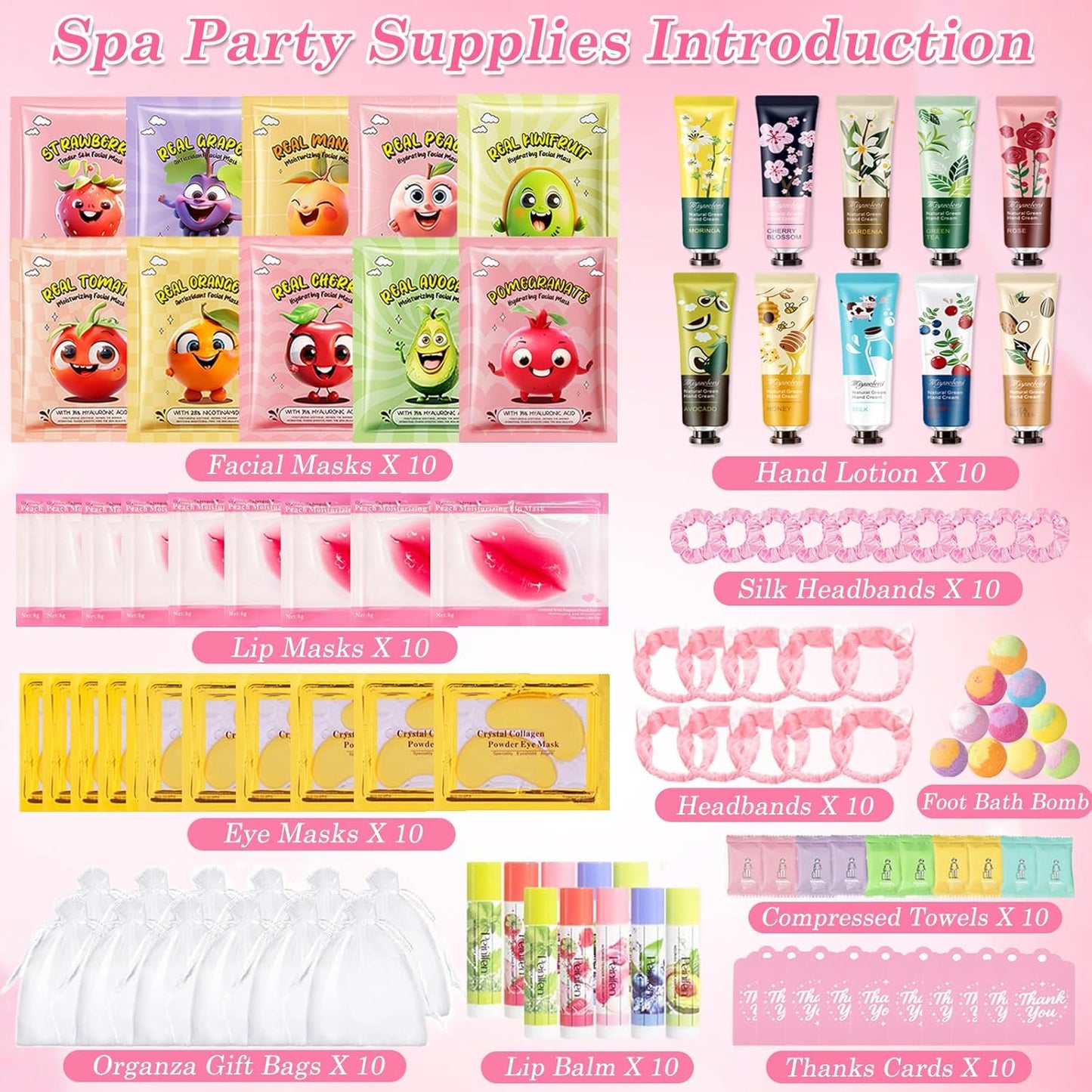 110PCS Spa Party Supplies for Girls, Spa Party Favors Include Lip Mask, Foot Bath Bombs, Face Masks, Skin Care For Teens 10-12, Sleepover Party Supplies for Girls, Spa Birthday Bulk Gifts for Women