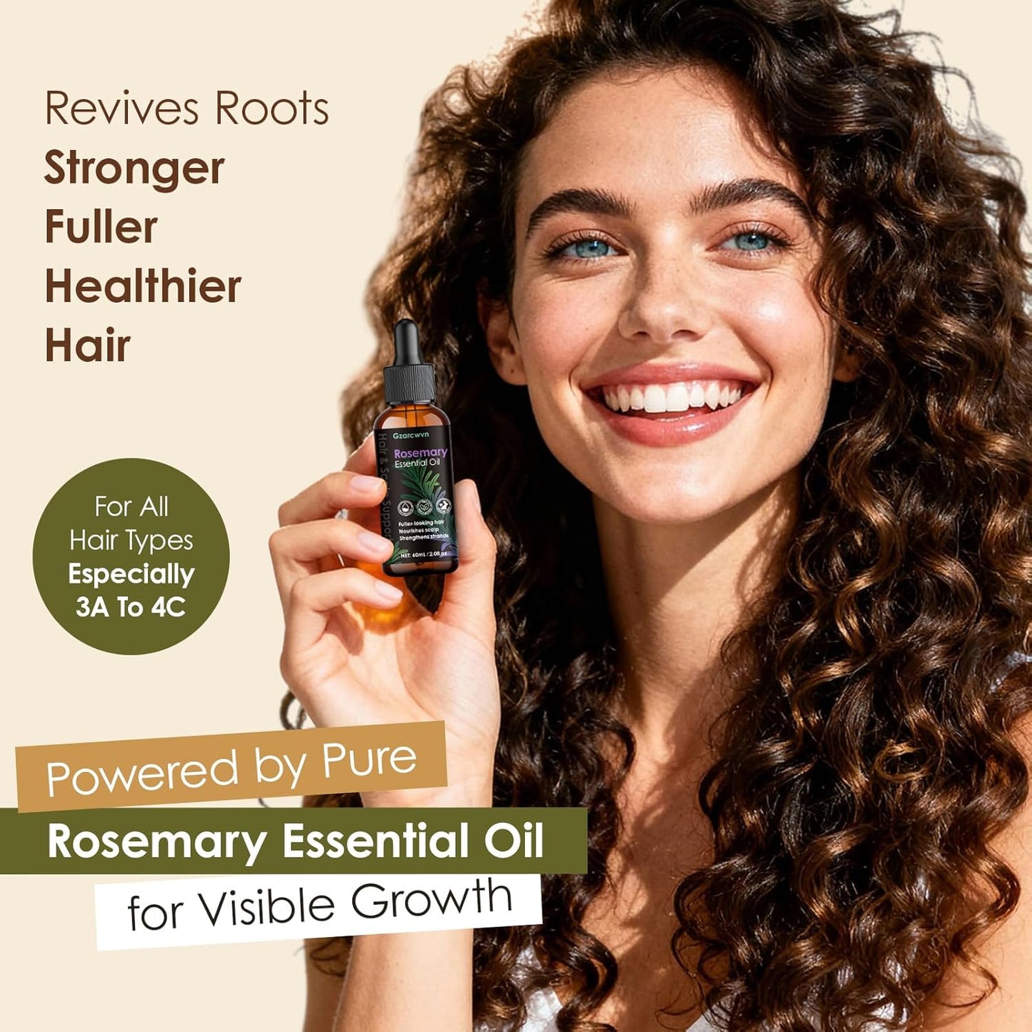 Rosemary Essential Oil for Hair Growth & Scalp Care, 60ml | Plant-Based Nourishing Oil, Daily Scalp Massage, Stronger & Smoother Hair, Paraben-Free
