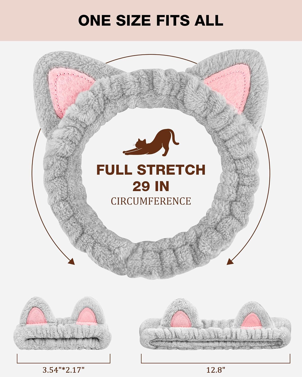 YOOVR 3pcs Spa Headband, Stocking Stuffers for Teen Girls, Skincare Face Wash Makeup Headband with Cat Ears, Cute Stuff Small Gifts for Women Cat Lovers Mom, Hair Accessories, Gift Basket Stuffers