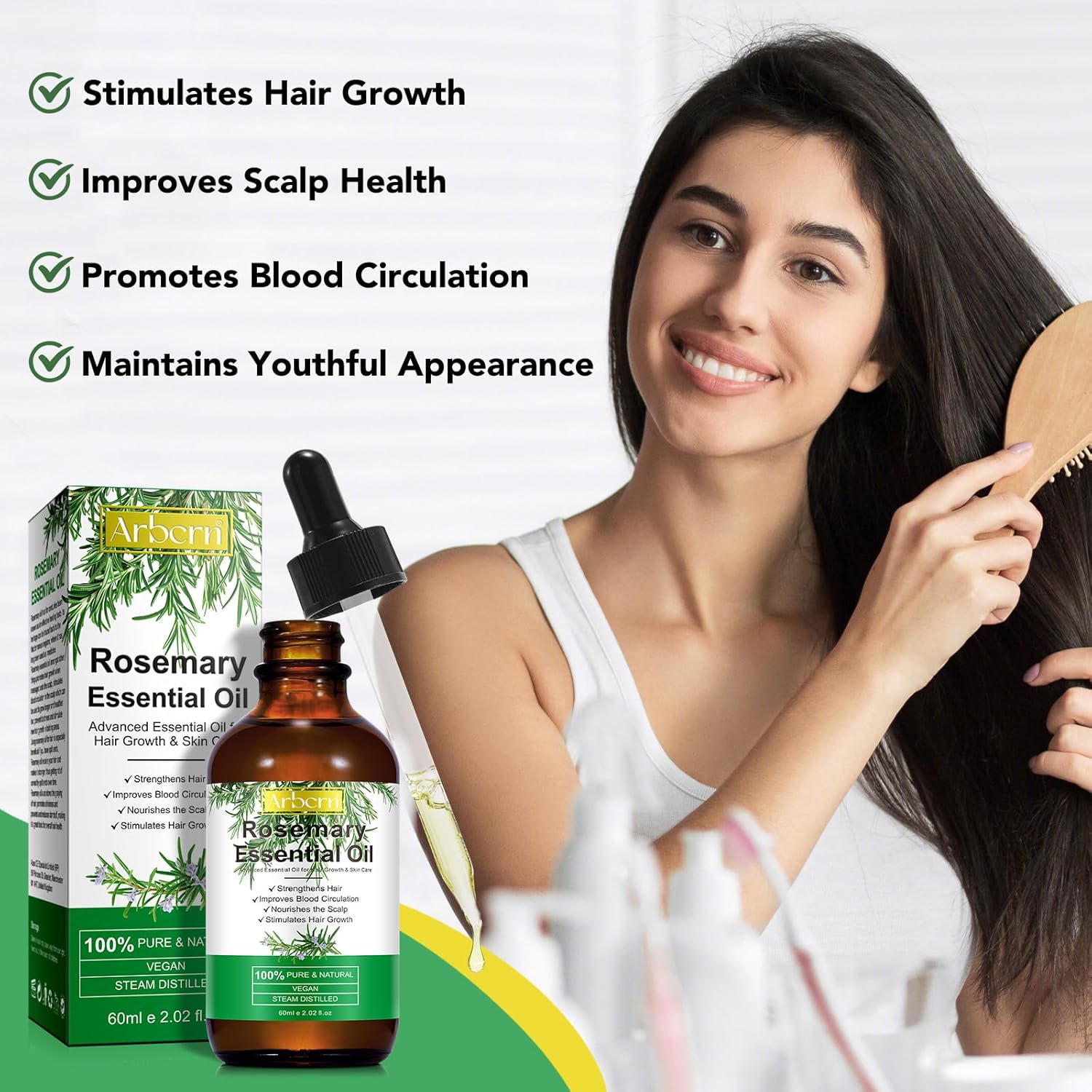 A r b c r n 2 Pack Rosemary Oil for Hair Growth Organic,100% Pure Rosemary Essential Oil for Eyebrow and, colourless