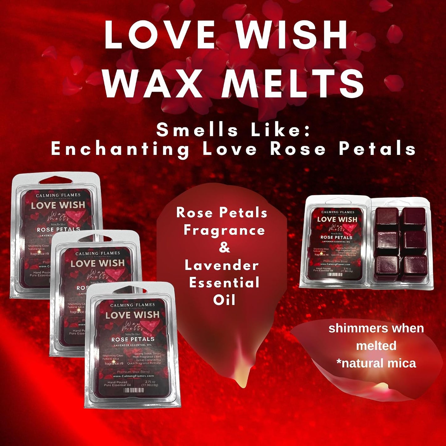 Rose Lavender Wax Melts (2 Pack) | Strong Floral Scent | Long Lasting | Romantic Home Fragrance | Handmade USA