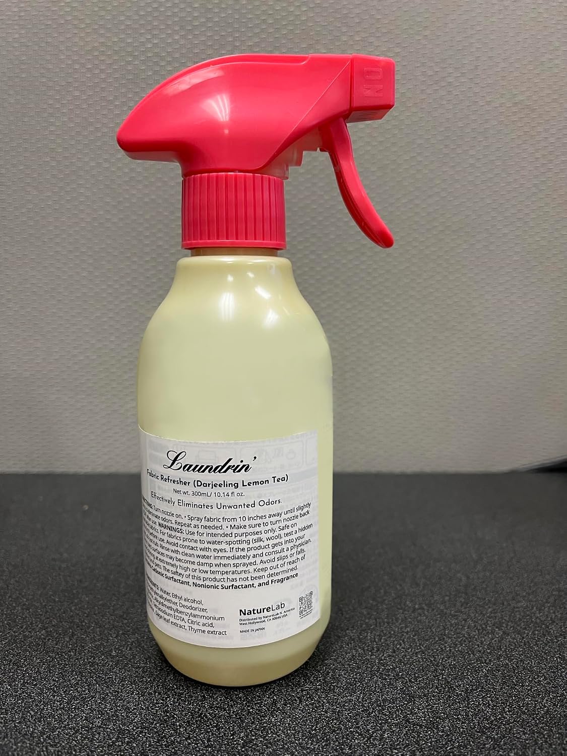 Laundrin Fabric Refresher Spray, Pet Odor Eliminator for Home, Room Essentials Fabric Spray, Odor & Bacteria Removal for Mattress, Curtain, Carpet, Furniture, & Bedding - 300ml, Darjeeling Lemon Tea