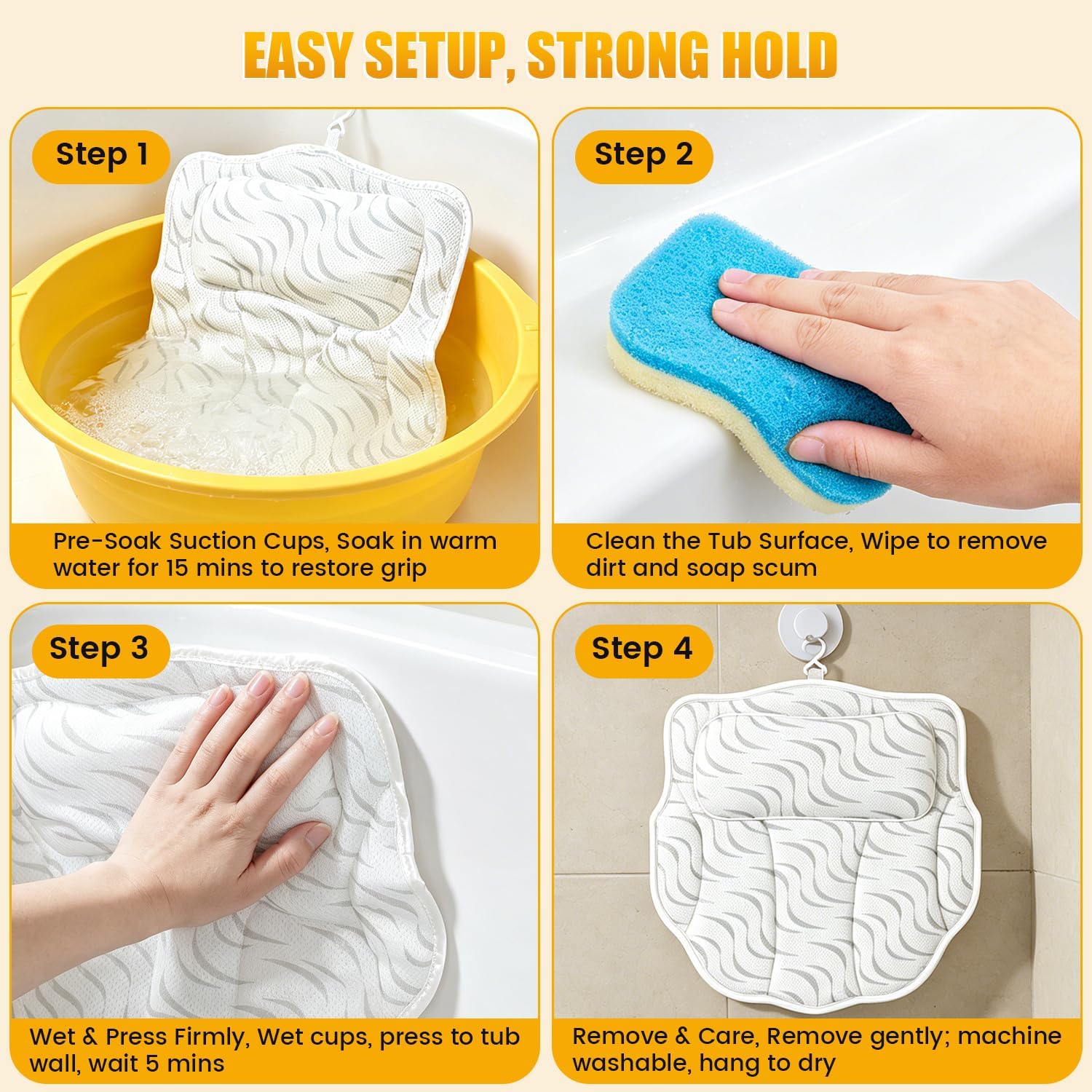 Bath Pillow for Tub, Ergonomic Neck Support Spa Bath Cushion | 4D Hollow Air Mesh,Quick-Dry & Breathable,ergonomic head neck support,6 heavy-duty suction cups for home spa tub soak