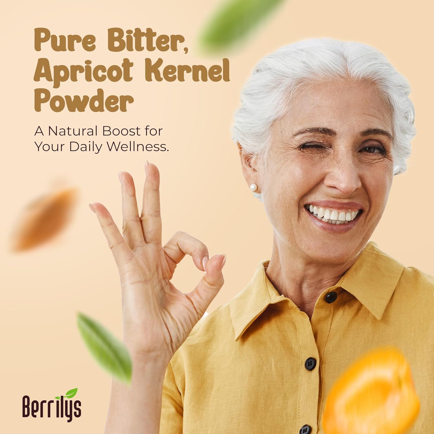 Berrilys Organic Bitter Apricot Kernel Powder - Extract, Raw, Non-GMO and Vegan, 16 oz - High in Vitamin, Apricot pits, Kernels ideal for energy option, Natural Raw pits for Wellness Support