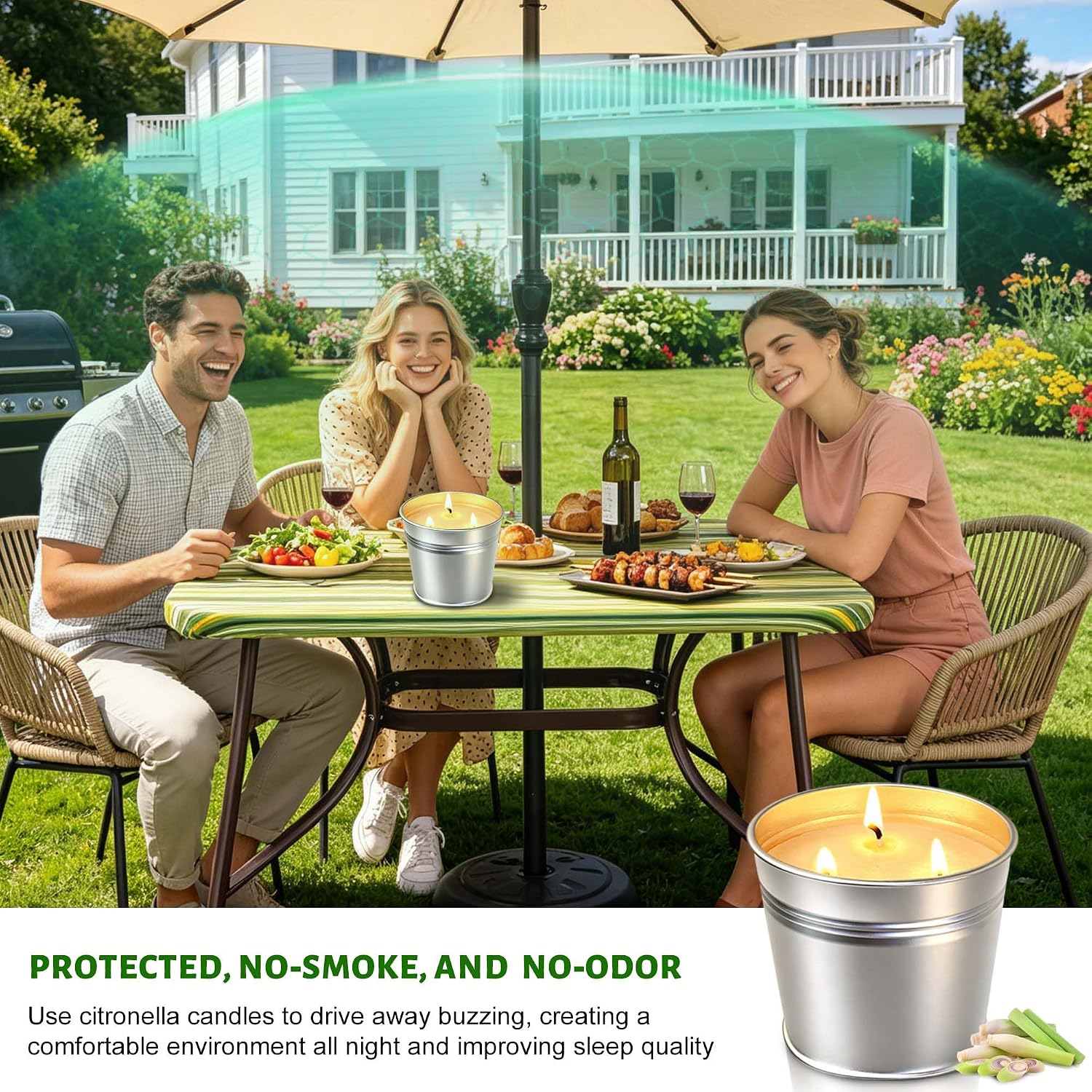 Natural Soy Citronella Candles Outdoor, 19.4oz 110H Clean Burning Citronella Candles, 3 Wicks Large Non Toxic Summer Scented Candle Gifts for Yard, Patio, Balcony, Garden, Camping, BBQ