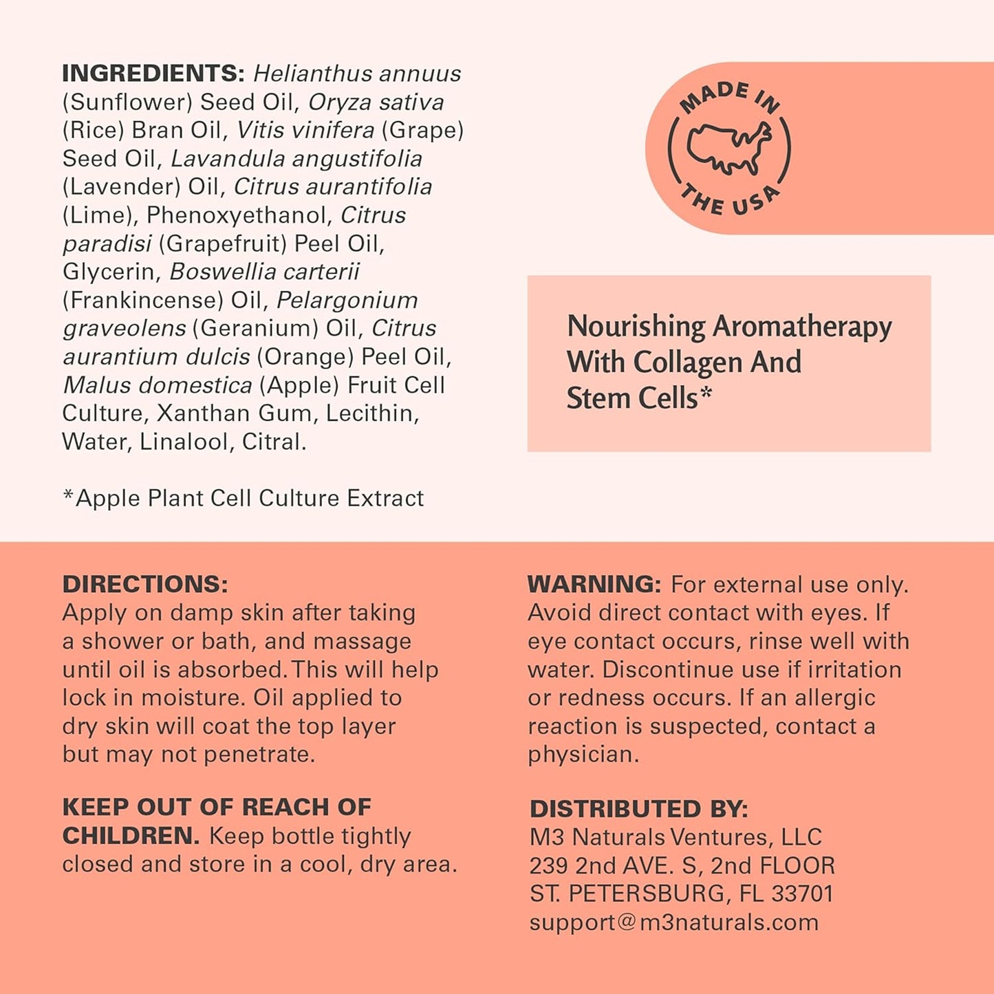 Frankincense Essential Massage Oil for Scars, Stretch Marks & Fine Lines, Firming, Hydrating, Smoothing & Calming Formula with Collagen, Stem Cells, Lavender & Grapefruit, 8 fl oz, by M3