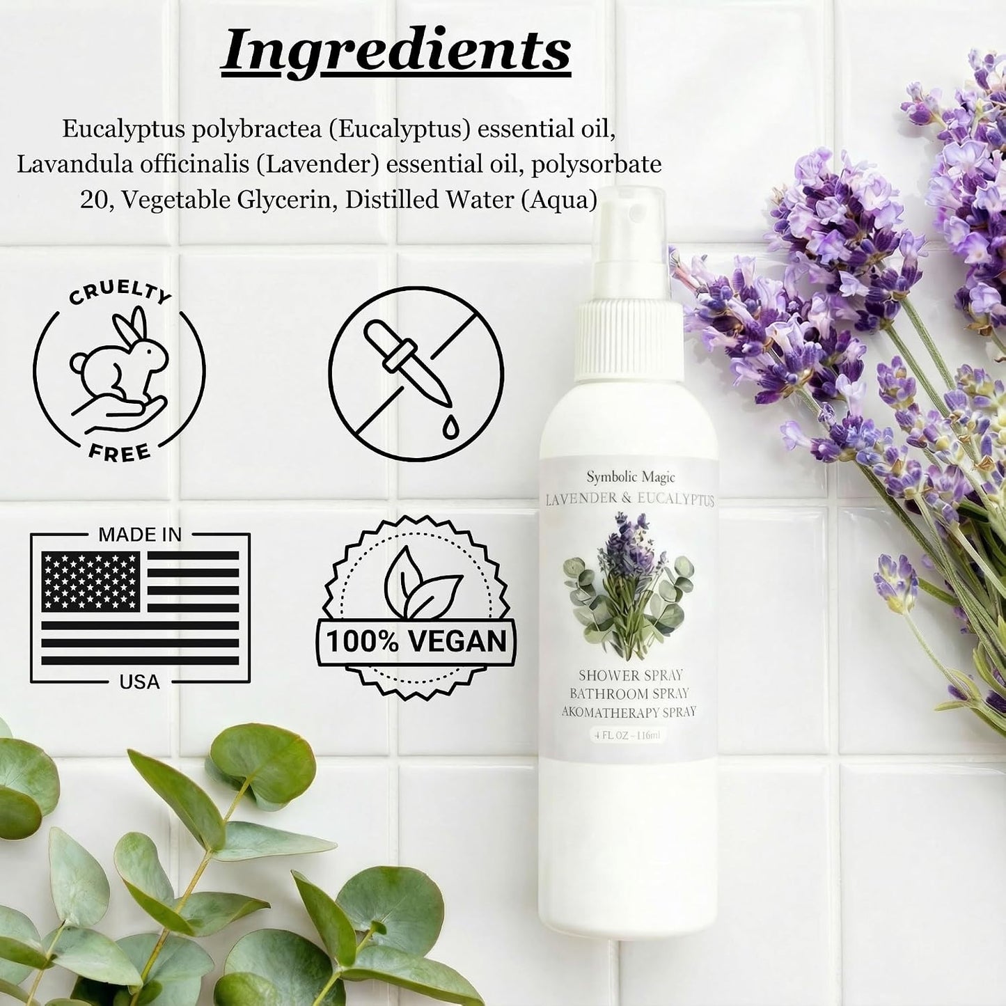 Symbolic Magic Lavender Eucalyptus Bathroom Spray – Essential Oil Shower Aromatherapy Spray for Spa‑Like Shower Steam – Eucalyptus Shower Spray, Relaxing Pillow Mist & Room Spray