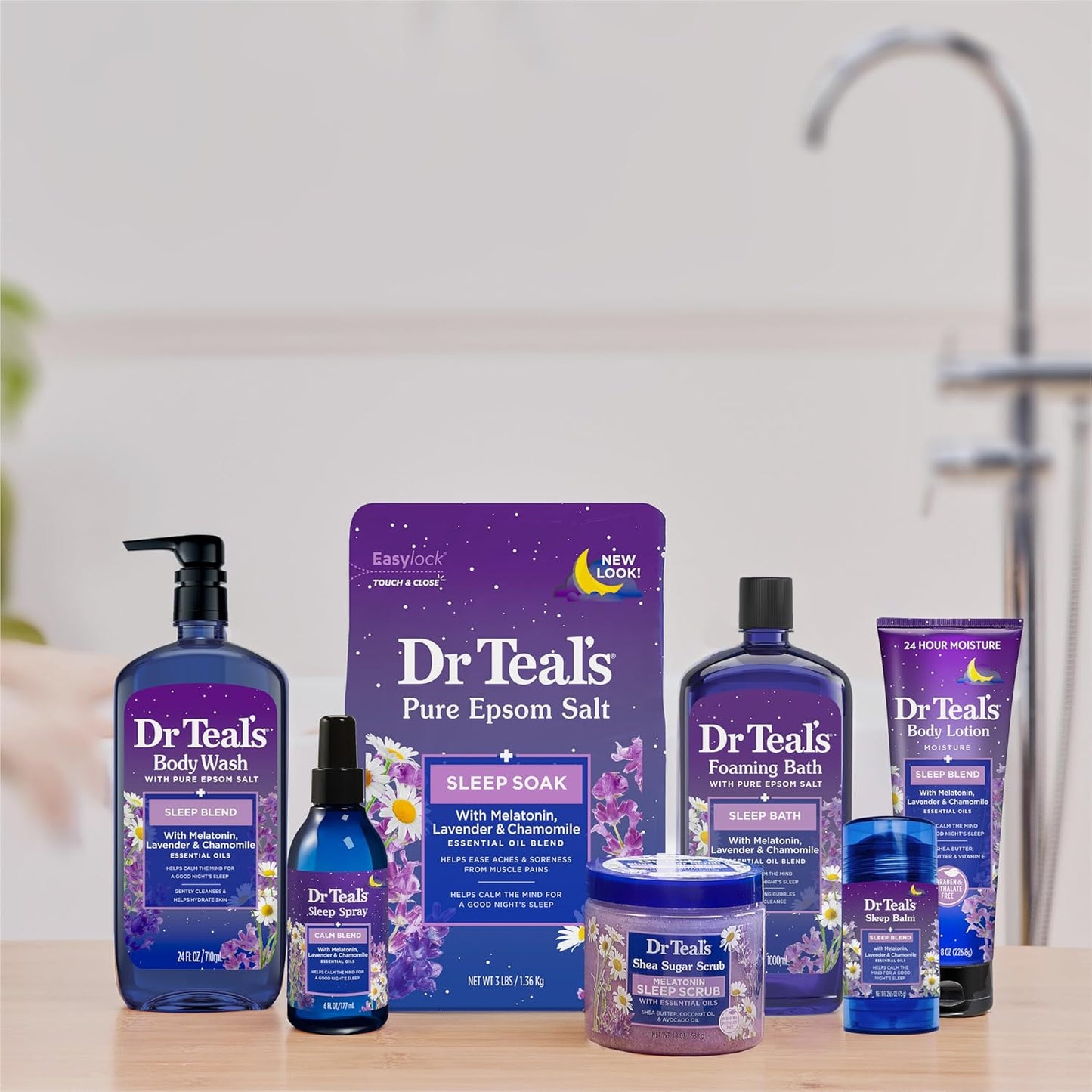 Dr Teal's Foaming Bath with Pure Epsom Salt, Melatonin Sleep Soak with Essential Oil Blend, 34 fl oz (Pack of 4)