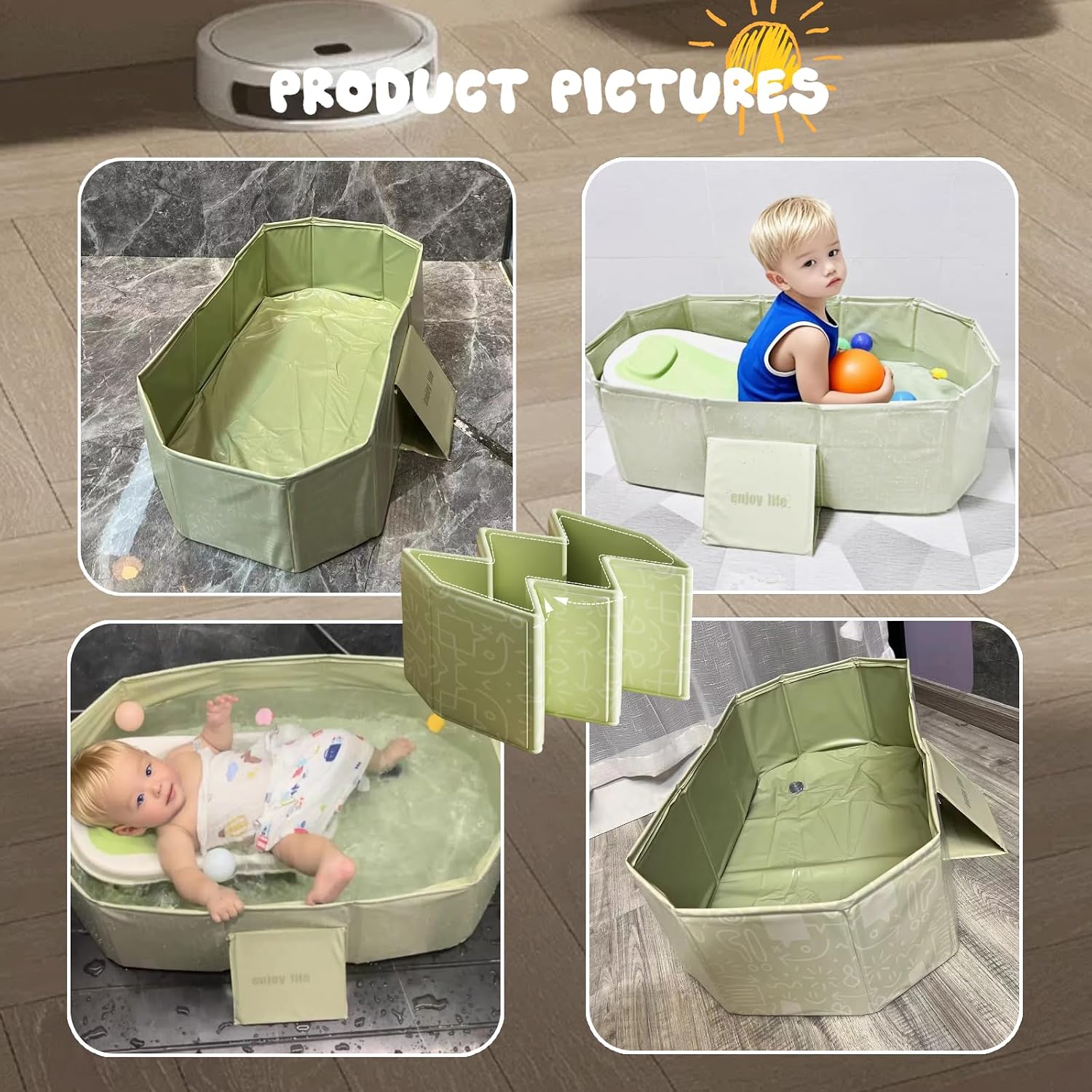 Collapsible Bathing Basin 29.5×17.7×9.8 in, Foldable Portable Tub with Drain Plug, Compact Storage Basin for Toddlers and Pets, Suitable for Outdoor, Travel or Balcony Use