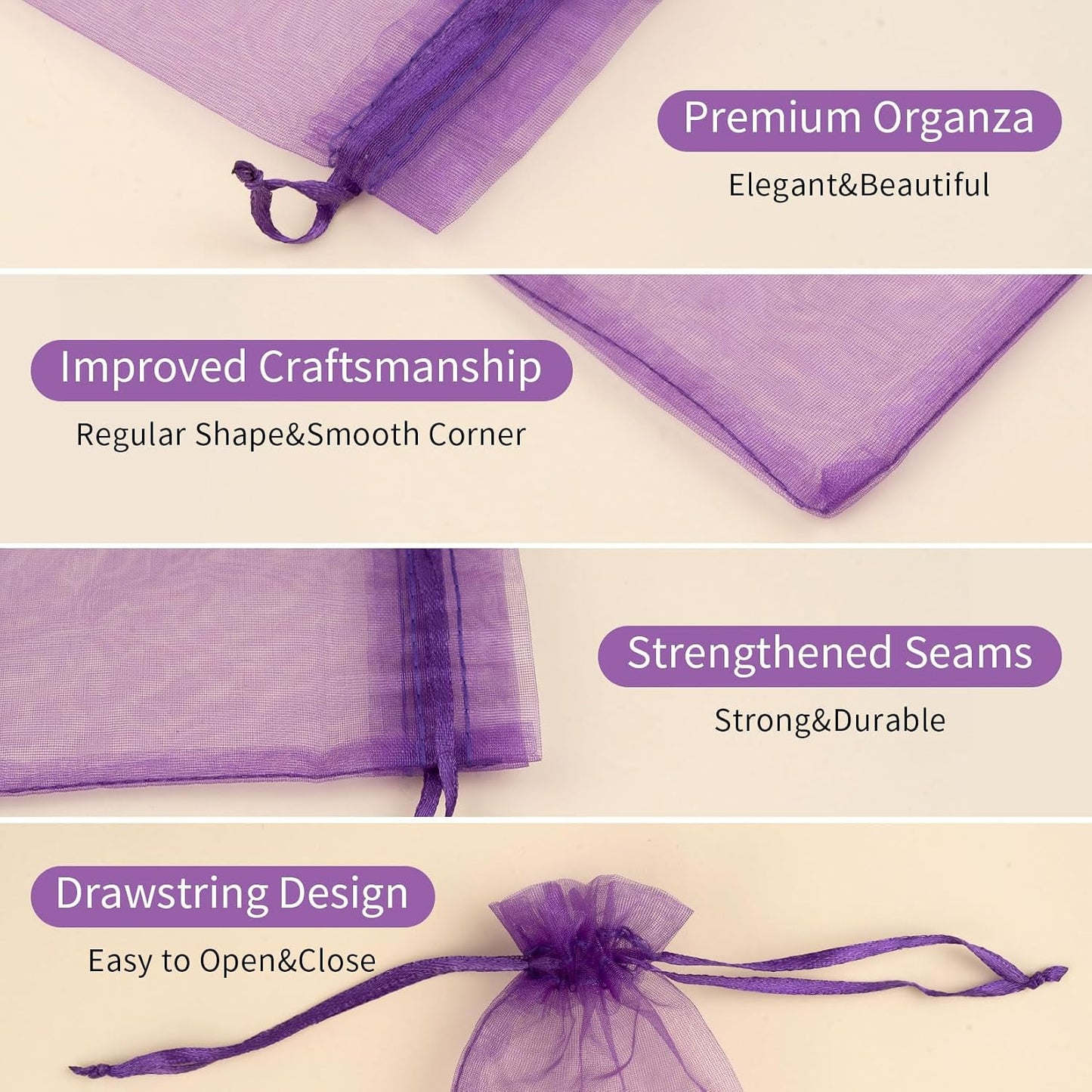 50PCS Purple Organza Bags 4x6, Small Gift Bags Mini Organza Sachet Potpourri Bag Jewelry Bag Drawstring for Birthday Wedding Graduation Treat Party Favors Gifts Wrapping Supplies