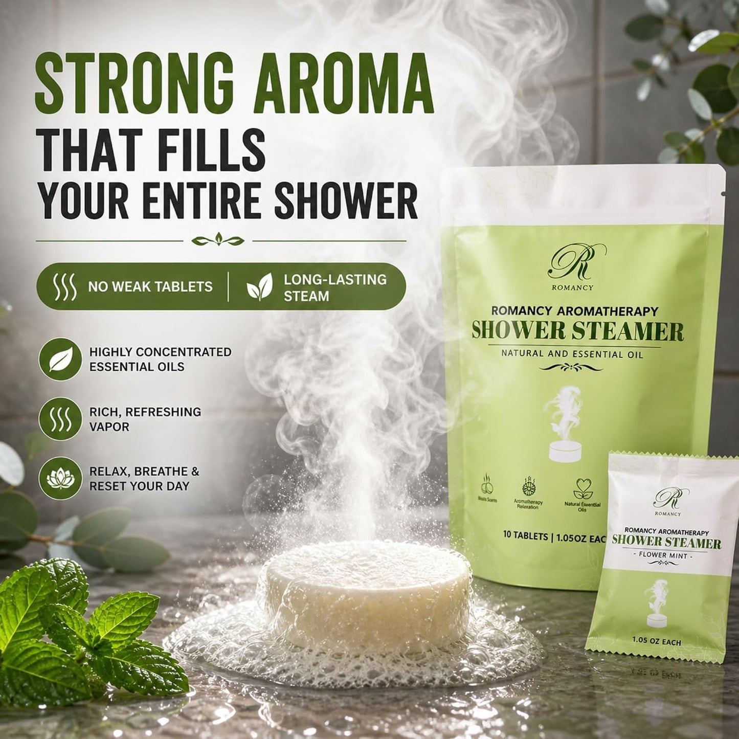 Shower Steamers 10 Pack, Eucalyptus Mint Citrus Shower Bombs Aromatherapy | Eucalyptus, Mint, Citrus & Sea Salt • Aromatherapy Shower Steamers • Home Spa Experience • 10 Pack