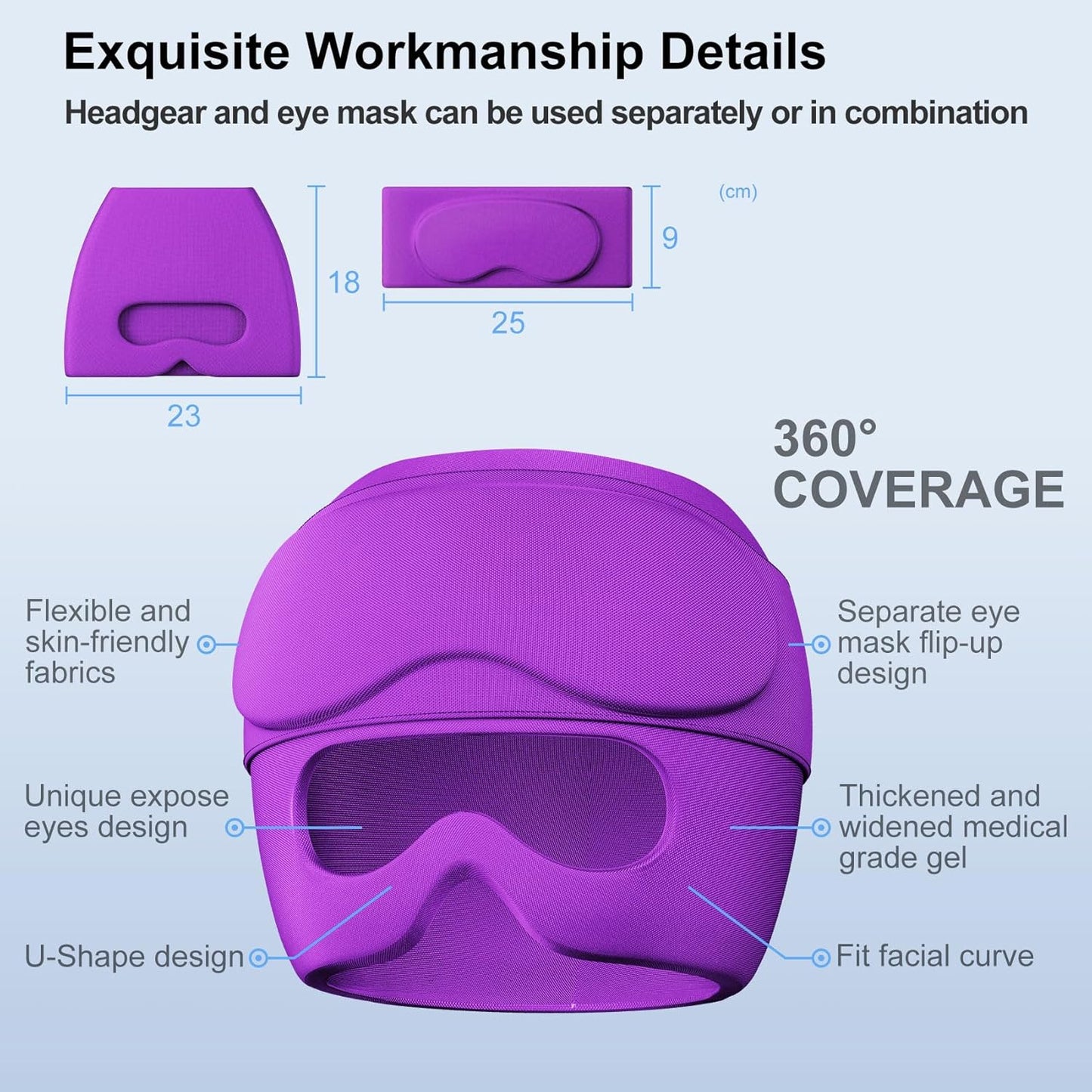 2 in 1 Migraine Relief Cap with Gel Eye Mask, Headache Relief Cap Ice Head Wrap Hot and Cold Therapy Hat Gift for Women for Headache Puffy Eyes Sinus and Tension Stress Relief (Purple)