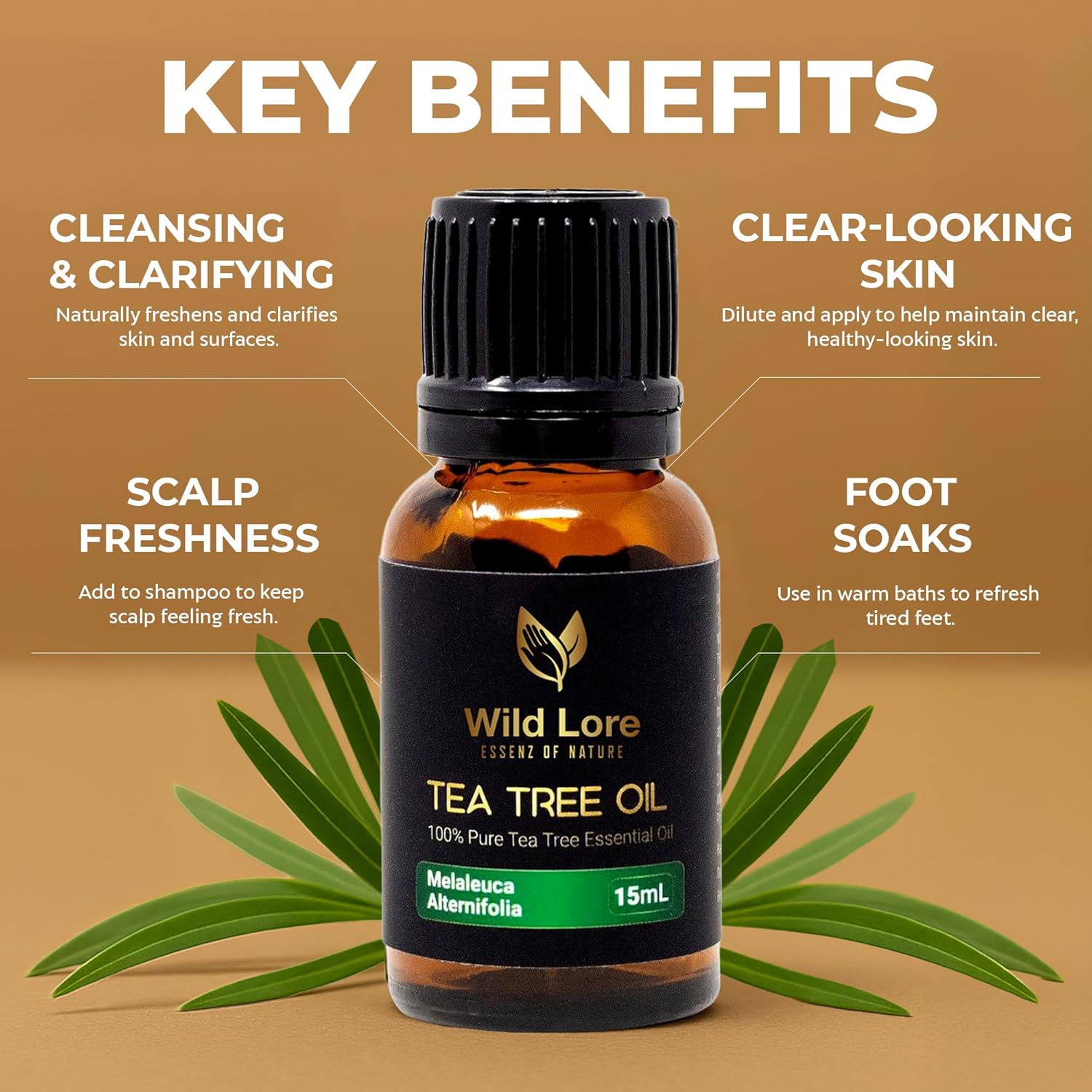Tea Tree Essential Oil, 100% Pure and Natural, Help in Skin Care, Pure Steam Distilled from Leaves, Topical & Aromatic Use, Natural 15 ML