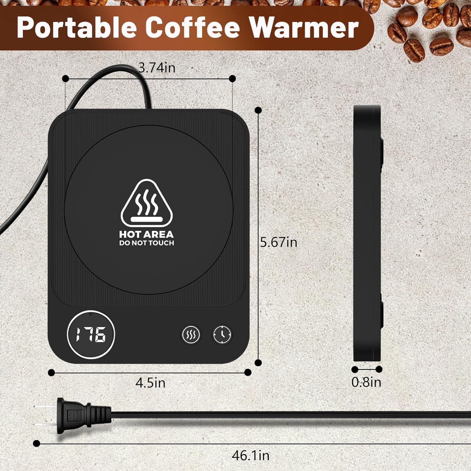 Mug Warmer, Electric Coffee Warmer with 3 Temp Settings, 2-12H Auto-Shutoff Coffee Mug Warmer for Home/Office Desk, Smart Cup Warmer for Milk Tea/Hot Drinks, Candle Warmer Plate (No Cup Included)