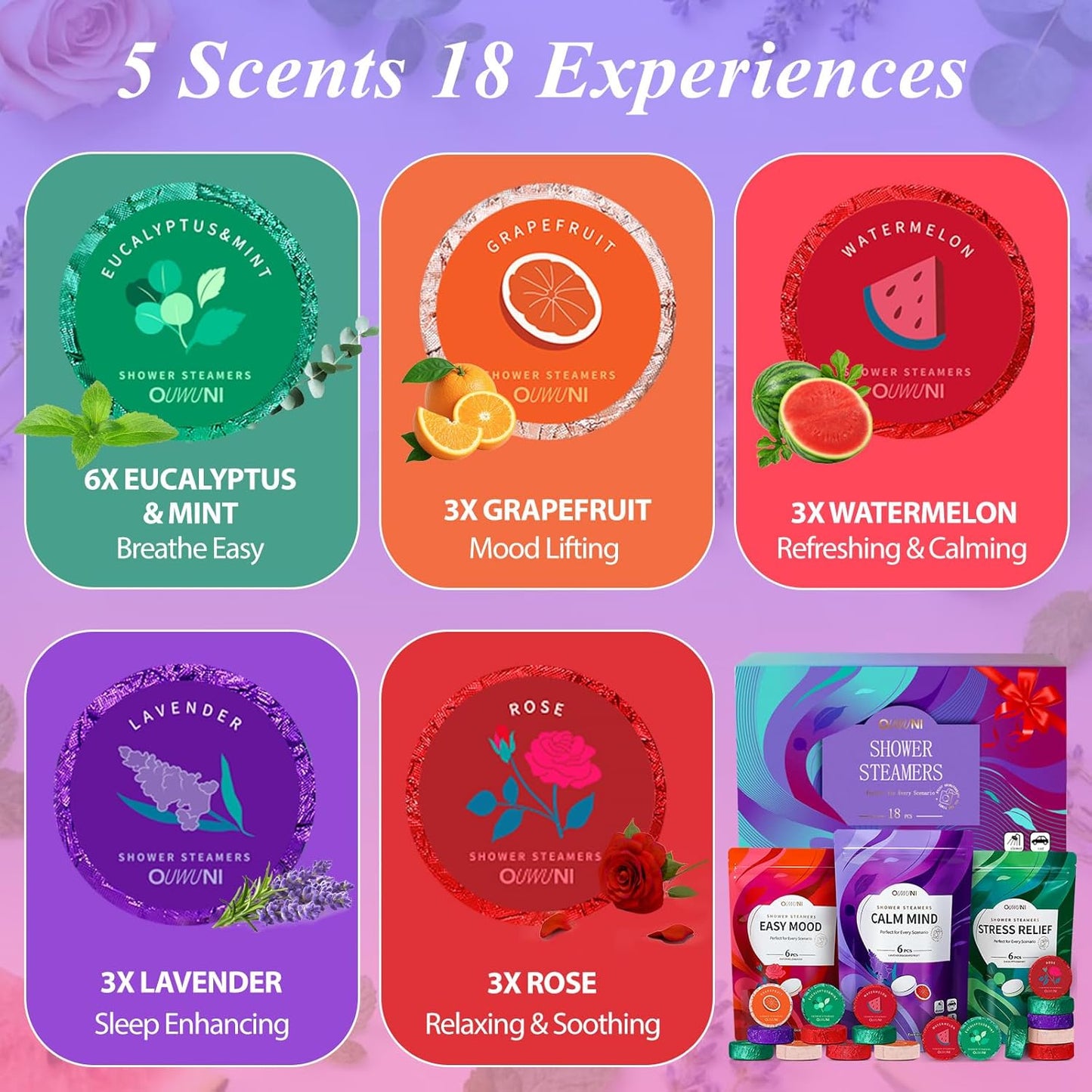 Shower Steamers Aromatherapy - 18 Pack Shower Bombs Natural Organic Essential Oils, Birthday Gifts for Mom Wife, Self Care Relaxation Gifts for Women Her Grandma