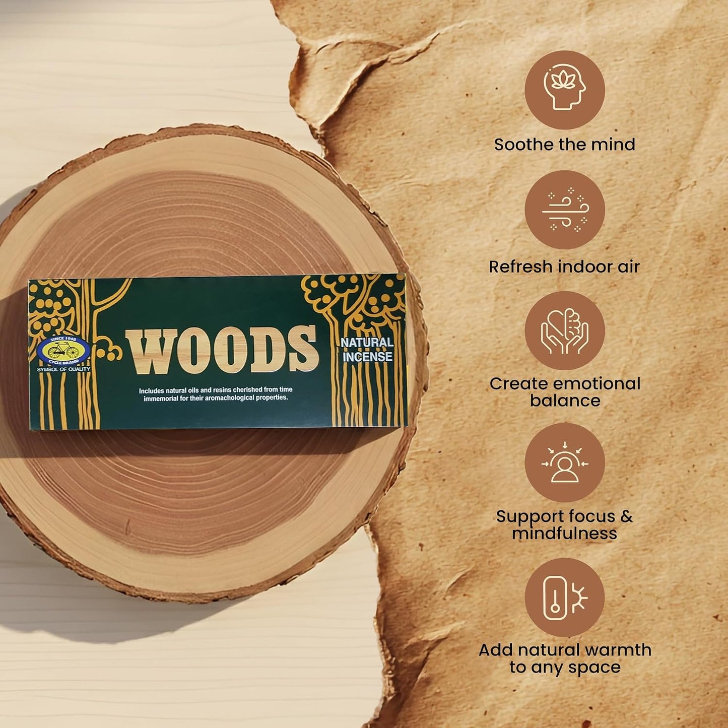 Cycle Woods Premium Natural Masala Incense Sticks | Sandalwood Incense Sticks with Cedarwood & Amber Notes | Luxury Home Fragrance for Meditation, Yoga & Relaxation – 9" 90 Sticks | 50 Min Burn Time