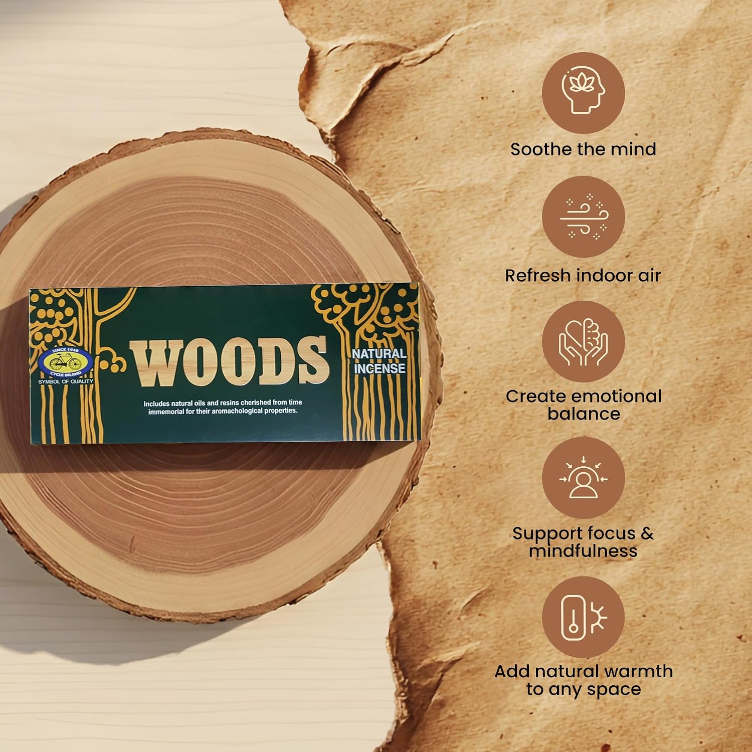 Cycle Woods Premium Natural Masala Incense Sticks | Sandalwood Incense Sticks with Cedarwood & Amber Notes | Luxury Home Fragrance for Meditation, Yoga & Relaxation – 9" 90 Sticks | 50 Min Burn Time