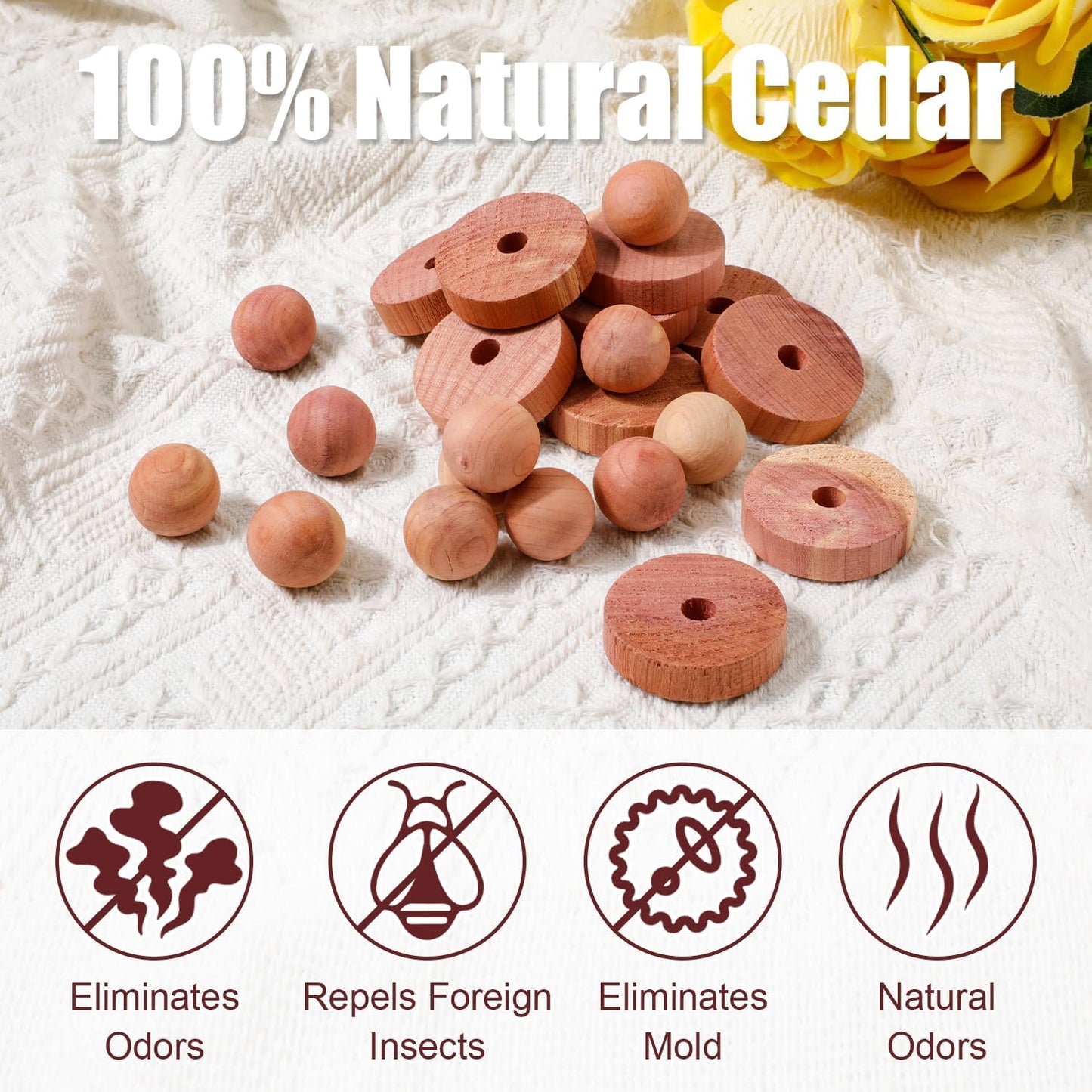 50pcs Cedar Chips for Clothes Storage, 20 Cedar Balls &30 Cedar Rings Wood Cedar Chip Accessories Redolent Cedar Blocks for Clothes Storage Houses Drawers Closets