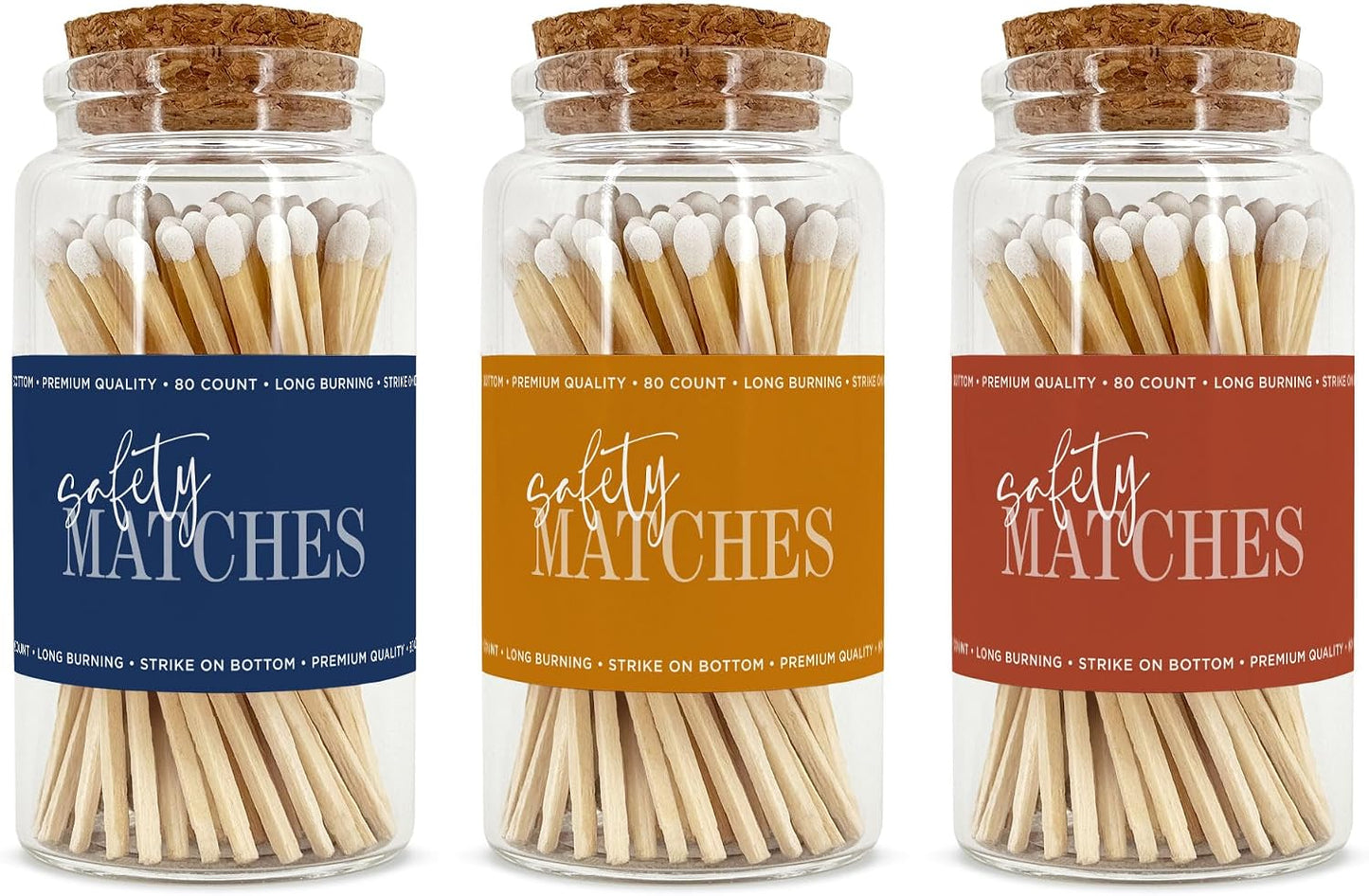 Wooden Safety Matches in a Jar with Striker | Decorative Matches for Candles | Long Matches for Candles in Apothecary Glass Jar | Approx. 80 Safety Matches for Home Decor & Bathroom