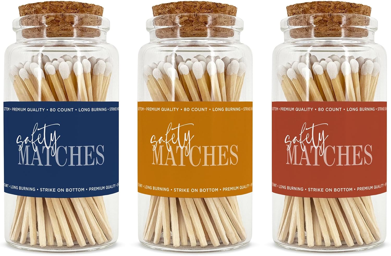 Wooden Safety Matches in a Jar with Striker | Decorative Matches for Candles | Long Matches for Candles in Apothecary Glass Jar | Approx. 80 Safety Matches for Home Decor & Bathroom