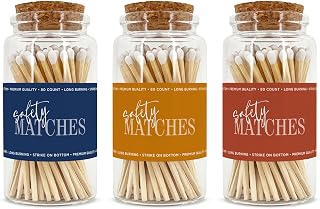 Wooden Safety Matches in a Jar with Striker | Decorative Matches for Candles | Long Matches for Candles in Apothecary Glass Jar | Approx. 80 Safety Matches for Home Decor & Bathroom