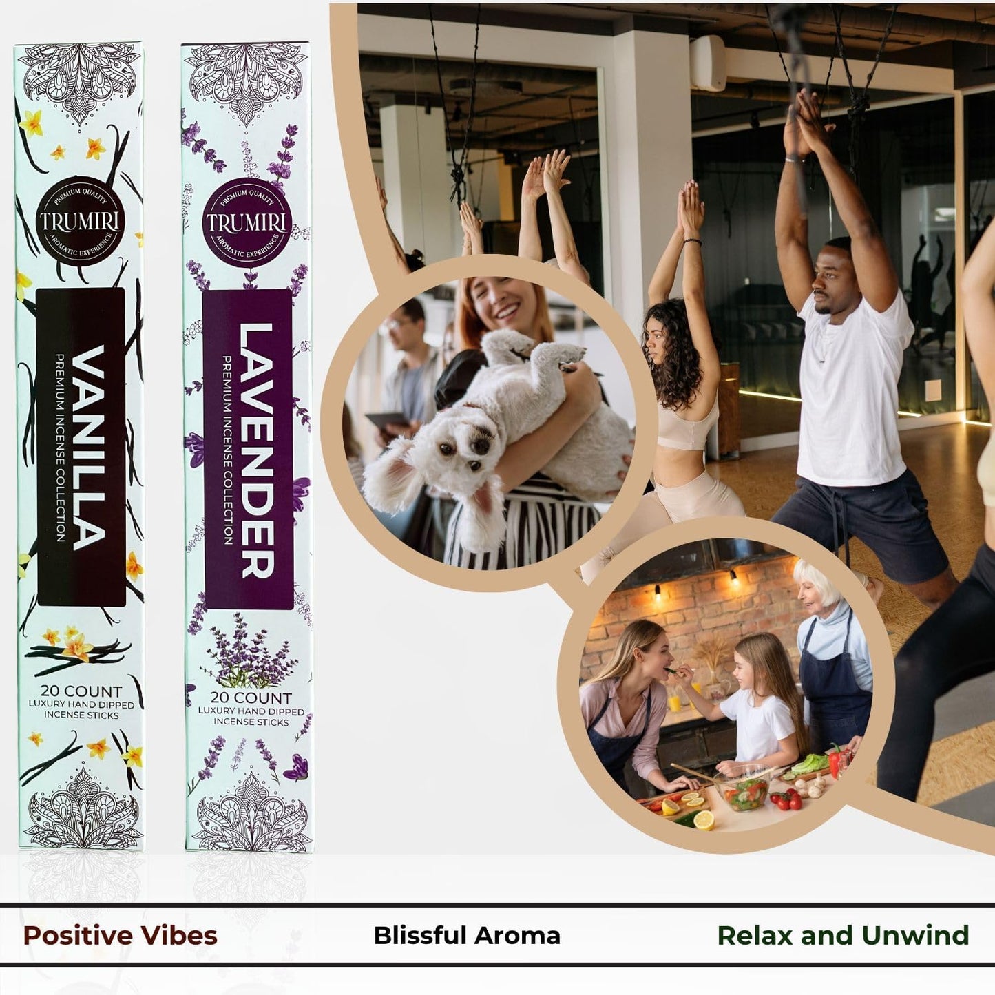 Trumiri Incense Sticks - Combo Pack of 40 Insence-Sticks - 20 Vanilla + 20 Lavender - Insenses - Insents - Incents - Inscense - Incence - Incienso - All Natural Incense Sticks