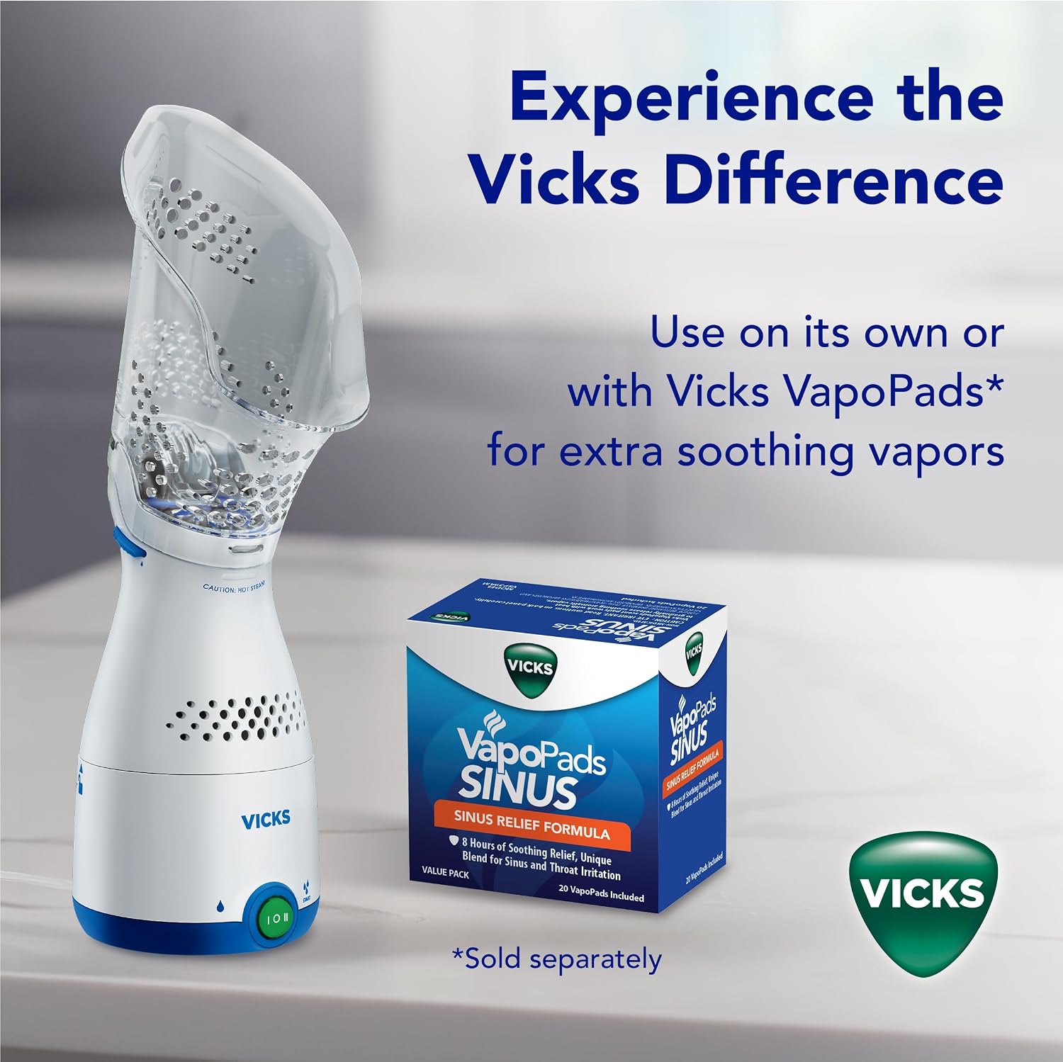 Vicks Sinus Inhaler, Plug-in Non-Medicated Steam Inhaler for Sinus Relief, Allergies, Congestion & Colds, Vocal Steamer, Soothes Nasal & Throat Passages, Works with VapoPads (1 Included)