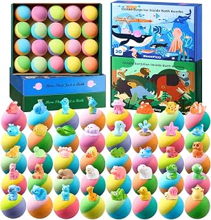 40 Kids Bath Bombs with Surprise Inside, Ocean & Jungle Animal Toys Gift Set with Natural Child-Safe Ingredients, Travel-Friendly Bath Bombs for Boys and Girls, Great for Birthdays, Christmas & Easter