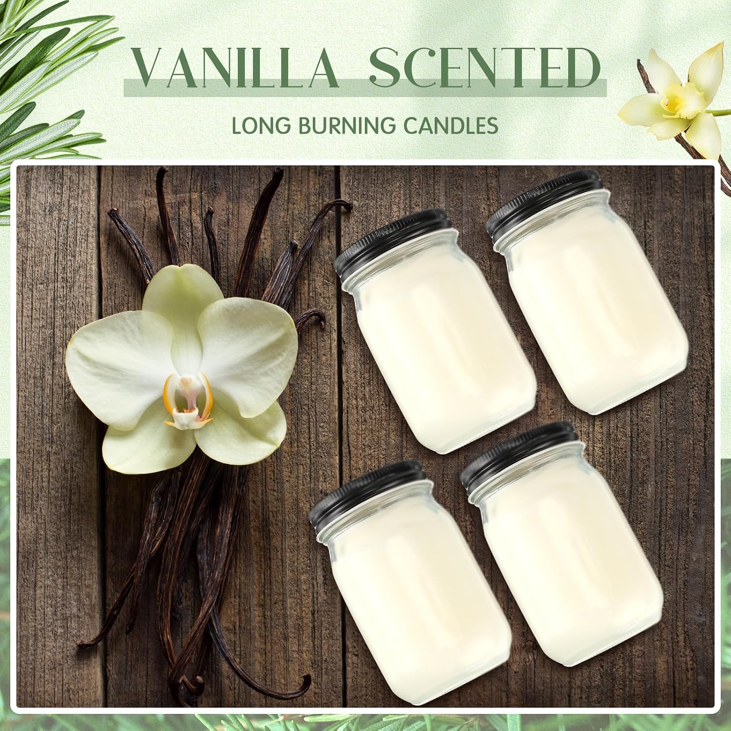 MTLEE 4 Pack 12 oz Mason Jar Soy Candle with Essential Oils Scented Soy Wax Candles up to 60 Hours Burn Time Gift for Easter Home Office Wedding Birthday Farmhouse Party Mother(Vanilla)