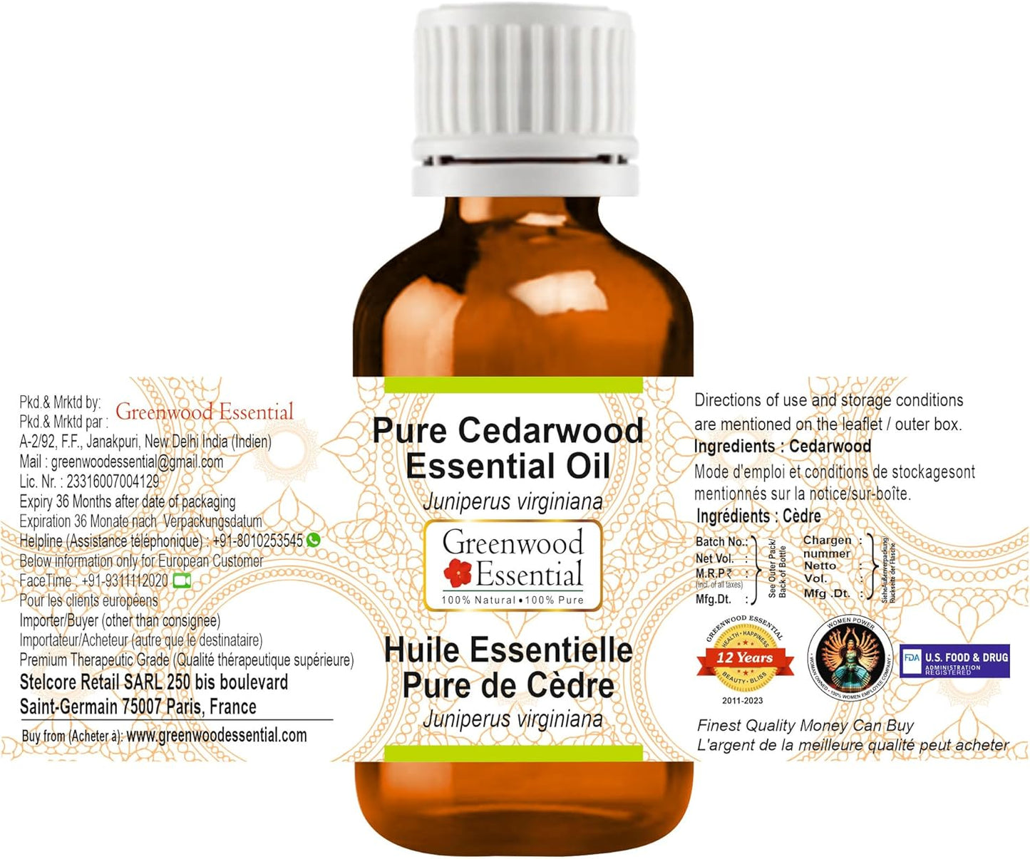 Greenwood Essential Cedarwood Essential Oil (Juniperus Virginiana) Pure | Non-Sticky | Non-Greasy | Lightweight | Men & Women | All Skin Types | Steam Distilled 15ml (0.50 oz)