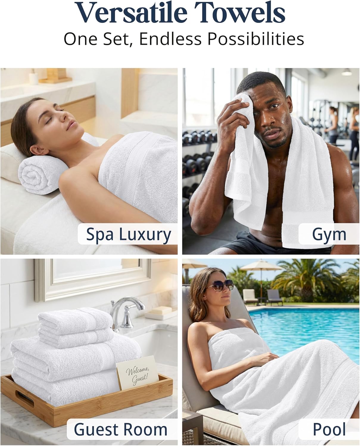 LANE LINEN 100% Cotton Bath Towel Set - 16 Pieces - Super Soft, Highly Absorbent & Quick Dry - 4 Bath, 8 Washcloths, 4 Hand Towels for Bathroom - Hotel Quality, Ideal for Spa, Gym & Travel - White