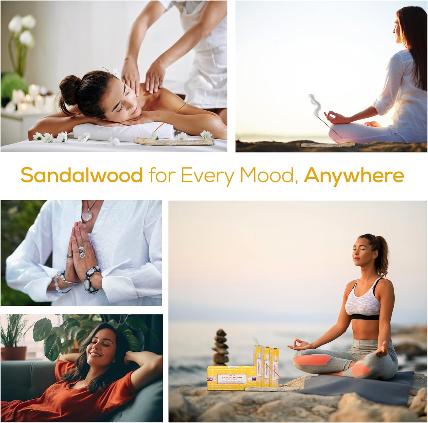 Satya Sandalwood Incense Sticks, Satya Bng Insens 15gmx12 Pack with Raajsee Insence Holder Bundle, Satya Nagchampa Natural Incence