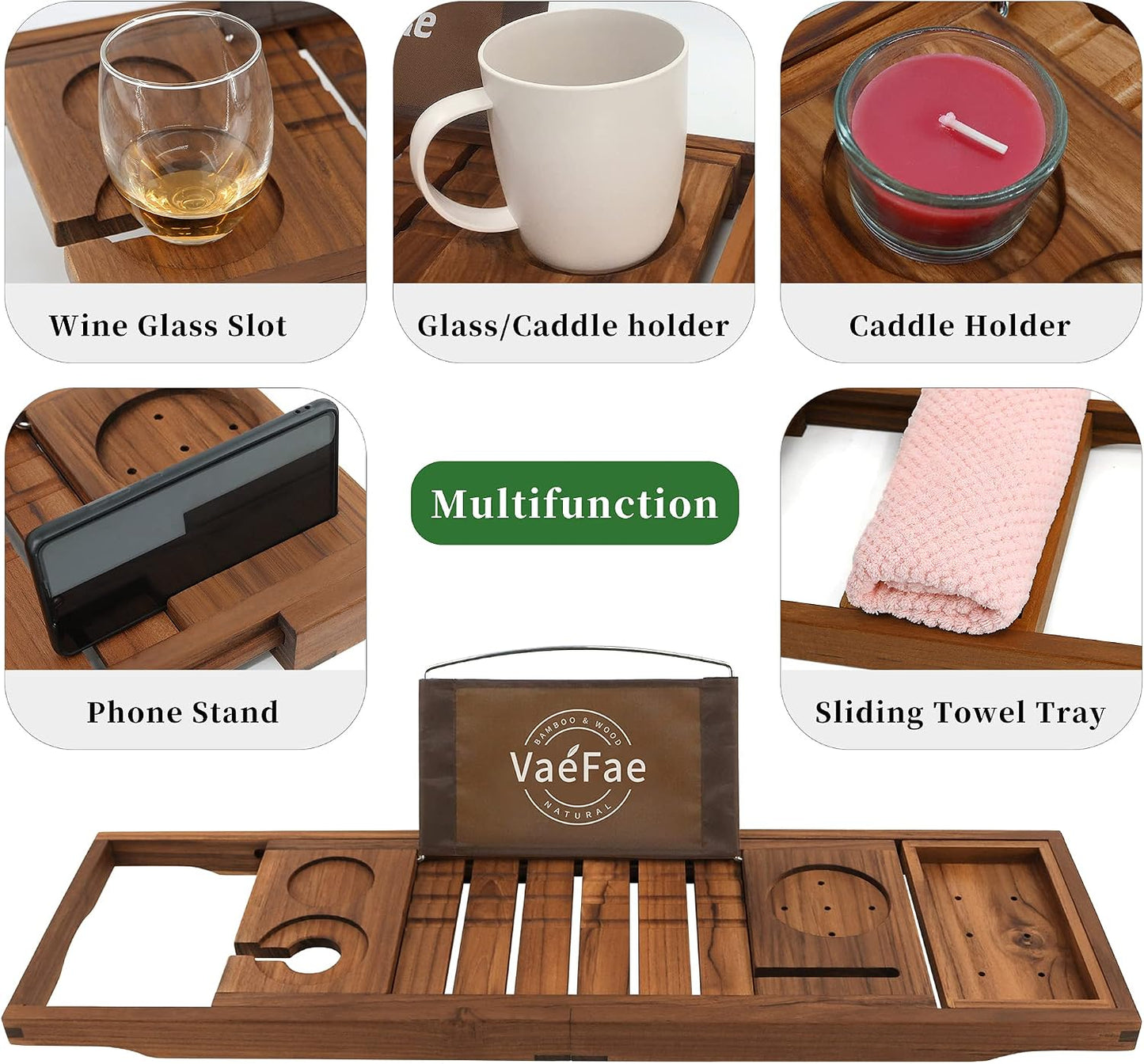 Teak Bathtub Tray and Teak Shower Mat S Bundle
