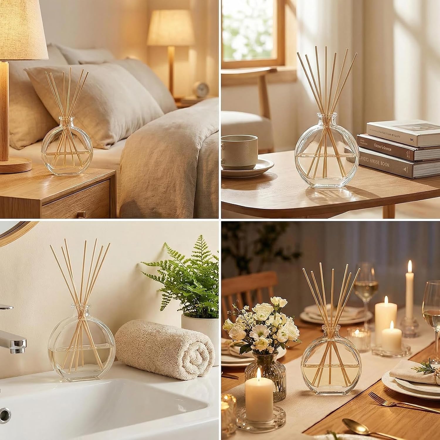 1 Pack 150ml/5oz Flat Round Clear Glass Reed Diffuser Bottles, Refillable Aromatherapy Essential Oil Bottles for Bathroom, Home & Office Decor
