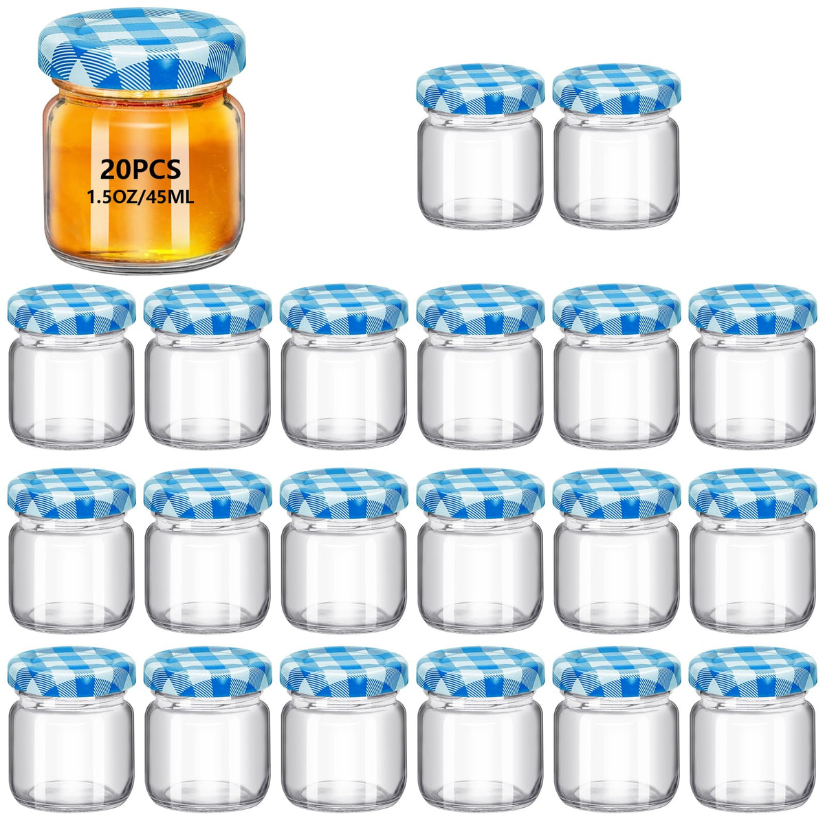 20Pack 1.5 oz Round Mini Clear Honey Jars for Wedding Favor