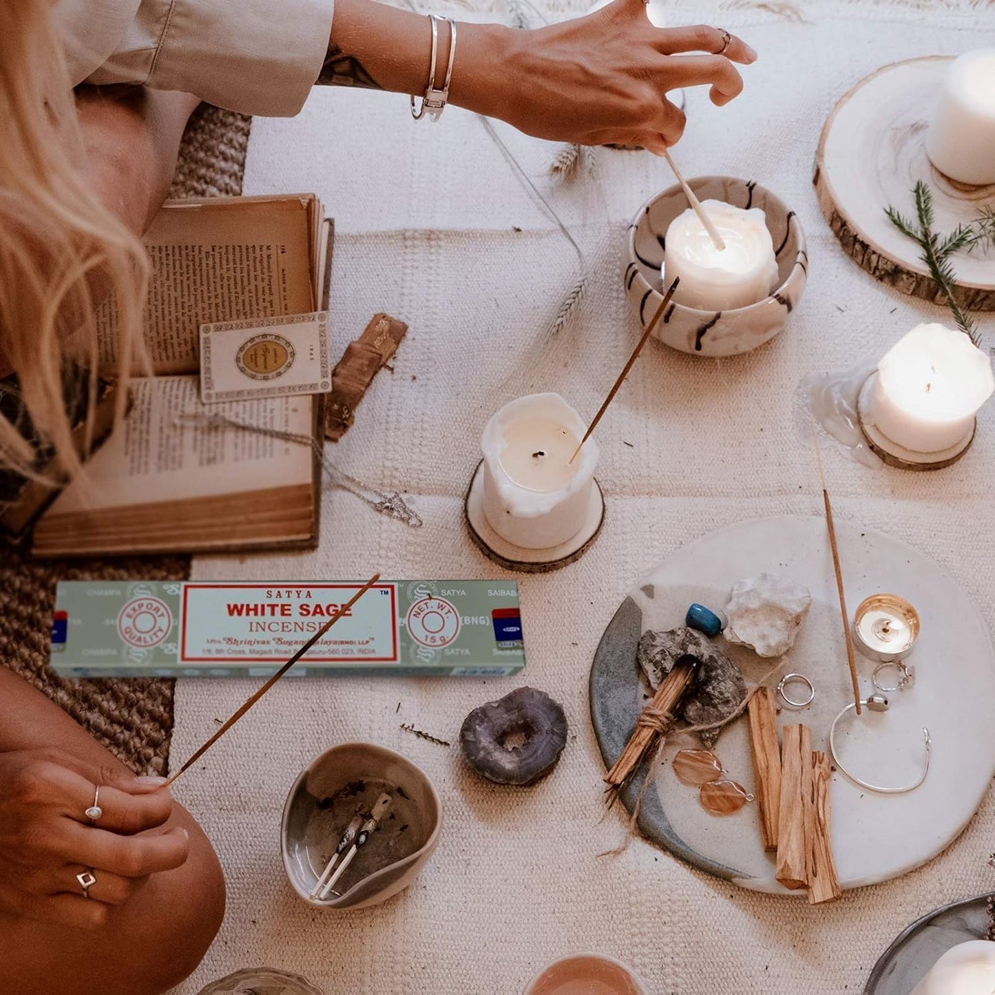 Satya Nag Champa White Sage Incense sticks-12packs x 15grams by Satya (White Sage) | Convenient multi-pack format for regular use.