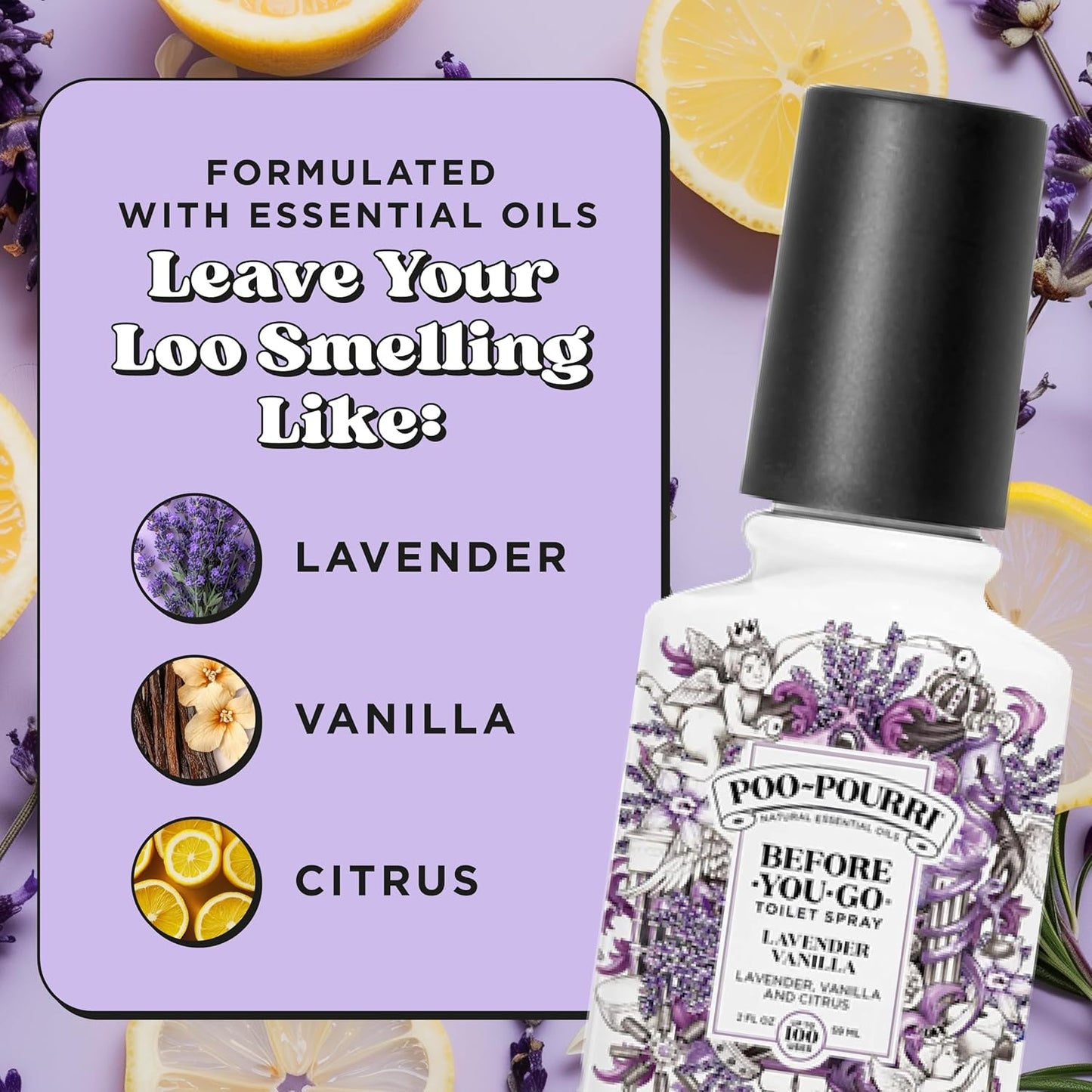 Poo~Pourri Lavender Vanilla, Lavender + Vanilla + Citrus, Before-You-Go Toilet Spray, 2 Oz