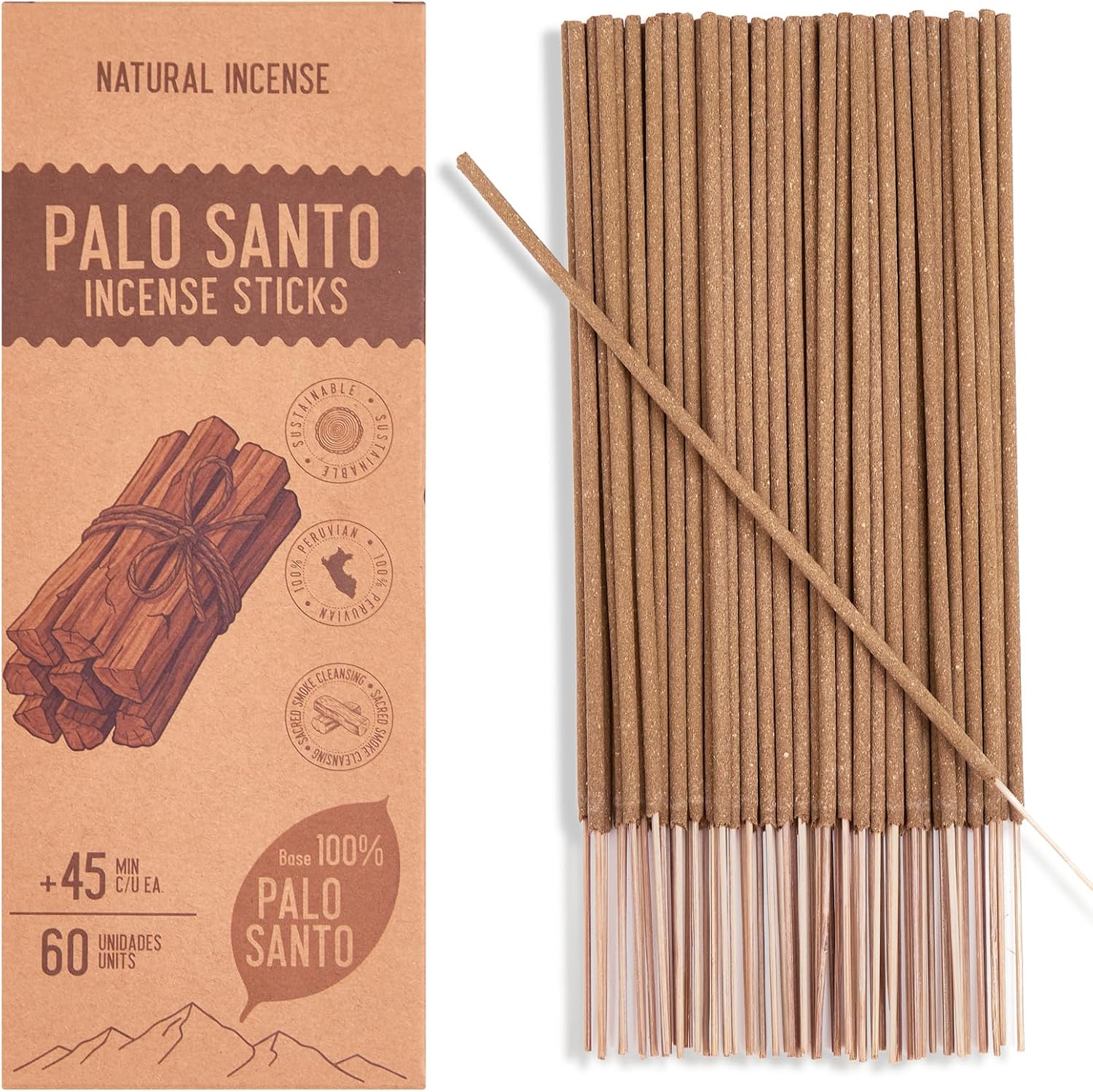 Palo Santo Incense Sticks - Total 60 Insence-Sticks - Natural Scent for Meditation & Space Cleansing