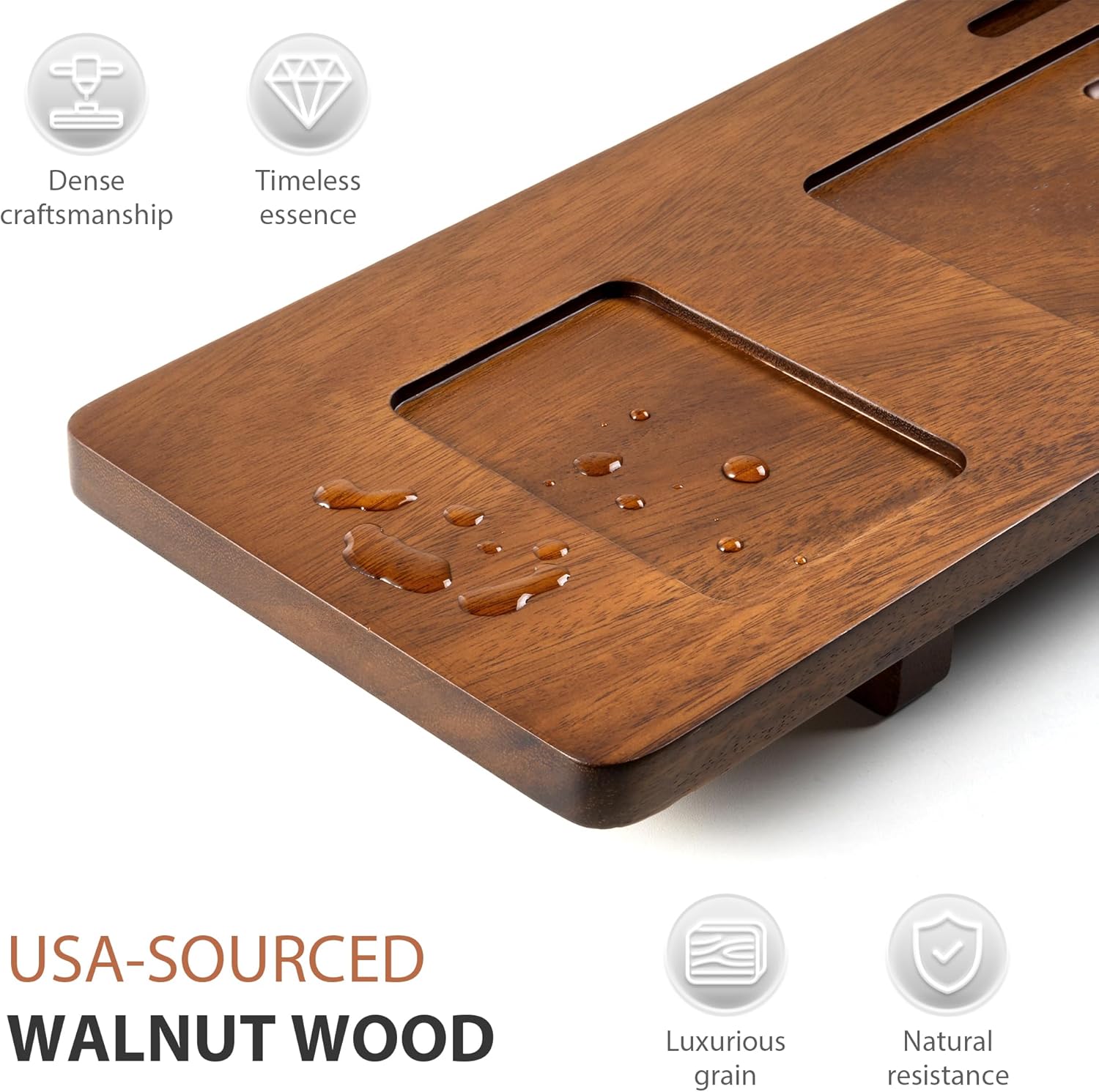Wood Bathtub Tray Caddy - 35" Non-Slip Luxury Bath Board for Freestanding Tub - Premium Wood Bathtub Organizer with Wine Glass, Book & Phone Holder for Spa Relaxation, Gift Ideas