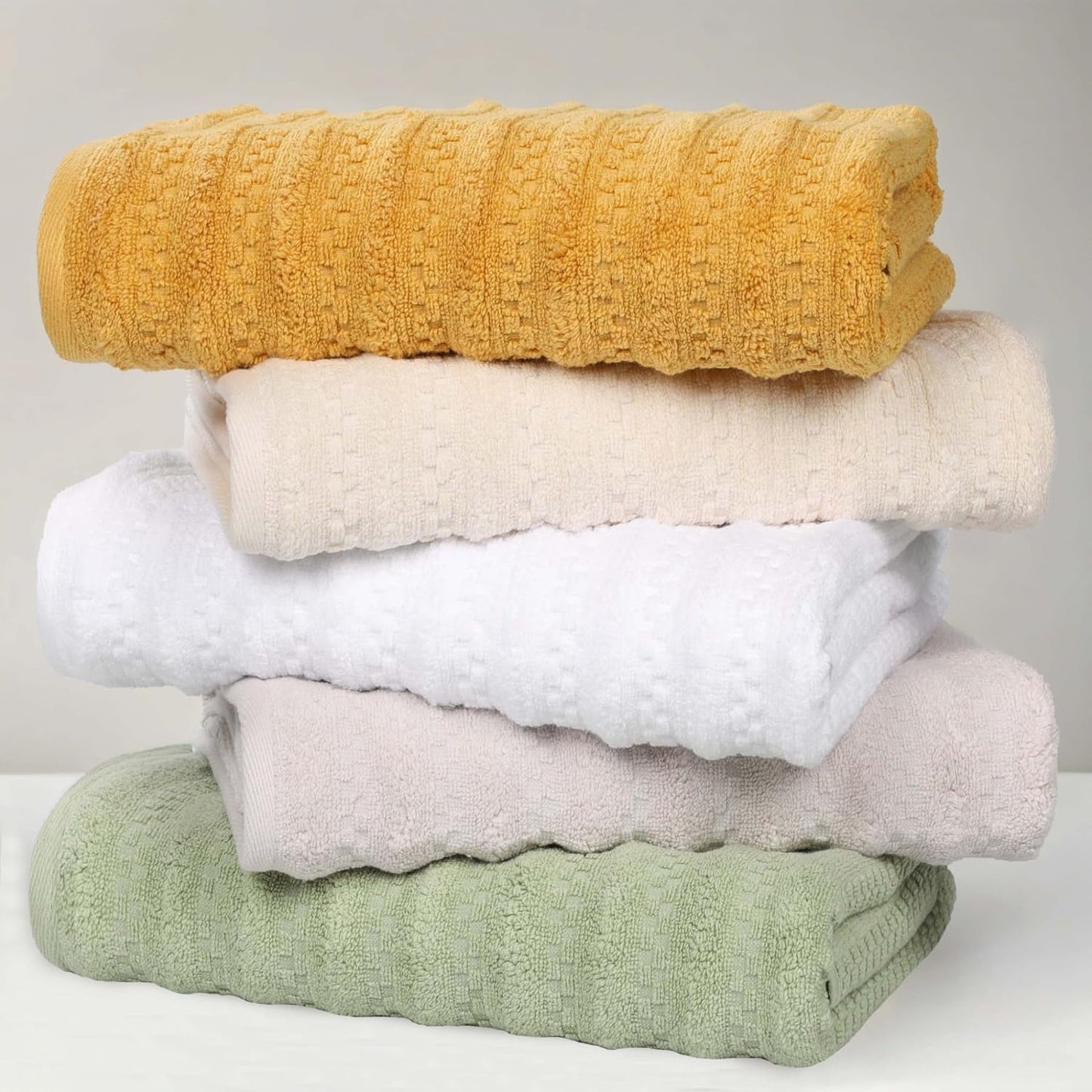 Superior Zuma Zero Twist Cotton Medium Weight Towels, for Guest Bath, Bathroom, Shower, Spa, Plush Towels, Bath Essentials, Waffle Textured Stripes, 3 Piece Assorted Towel Set, Gold