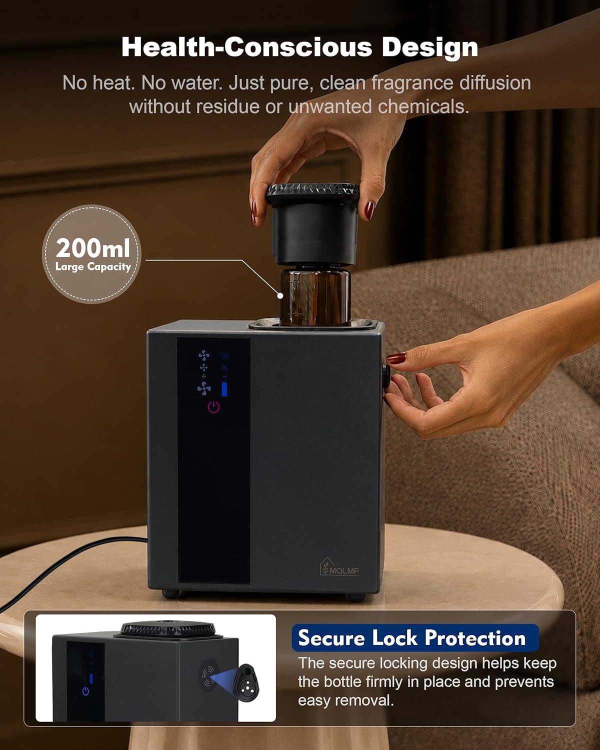HVAC Diffuser Scent System Whole House - 4500 Sq Ft,Metal,Ultra Quiet,Safety Lock,Bluetooth App,Hotel Commercial Collection Diffuser Machine - Black,Includes 2 x 60ml Oils