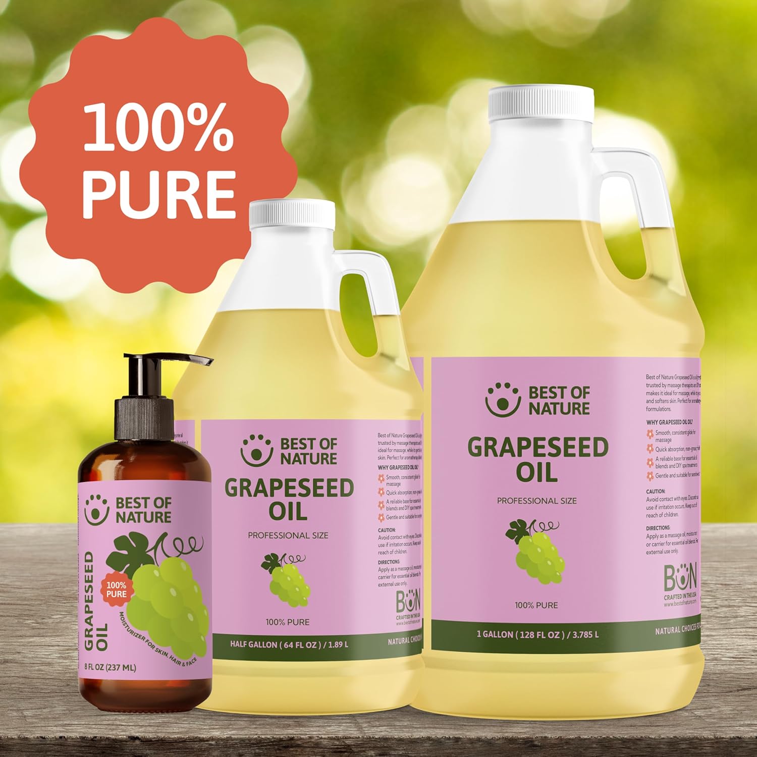 Best of Nature 100% Pure Grapeseed Oil - Unscented, Lightweight, Non-Greasy Moisturizer for Hair, Skin, Face & Aromatherapy, Carrier Oil for Essential Oils, 5 Gallon Pail (640 fl oz)